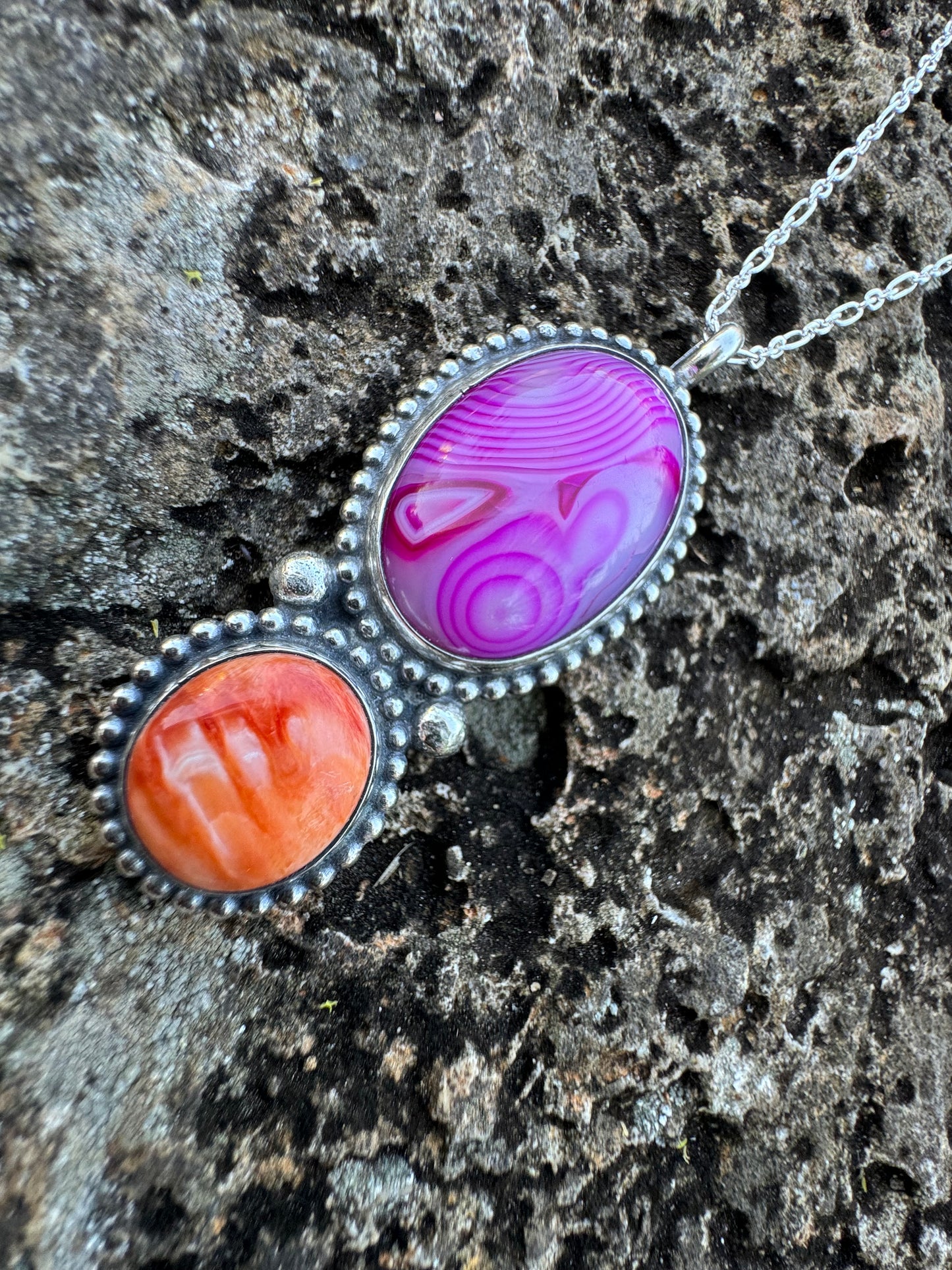 Pink and Spiny Oyster shell pendant