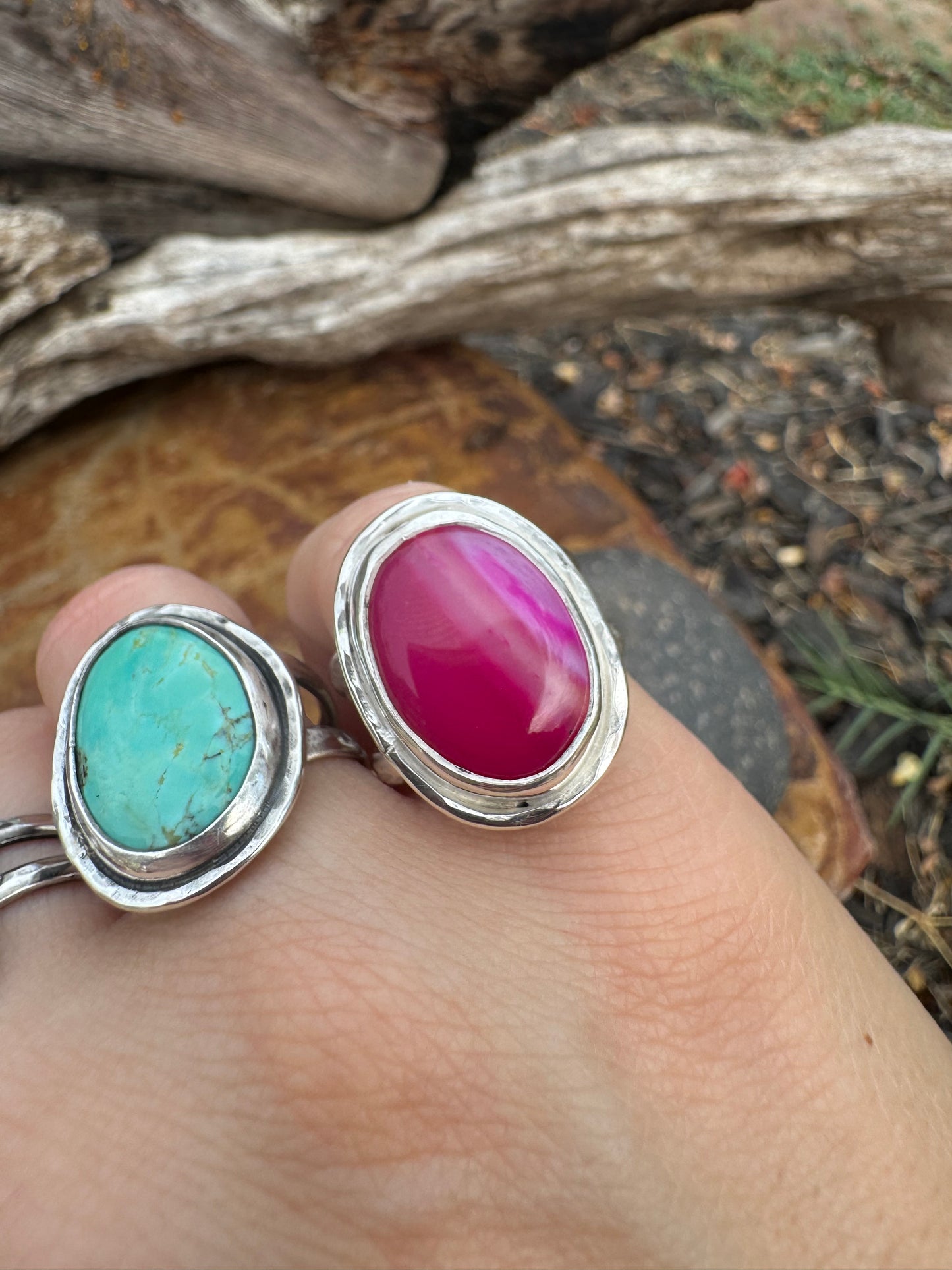 Fuschia pink agate ring size 9
