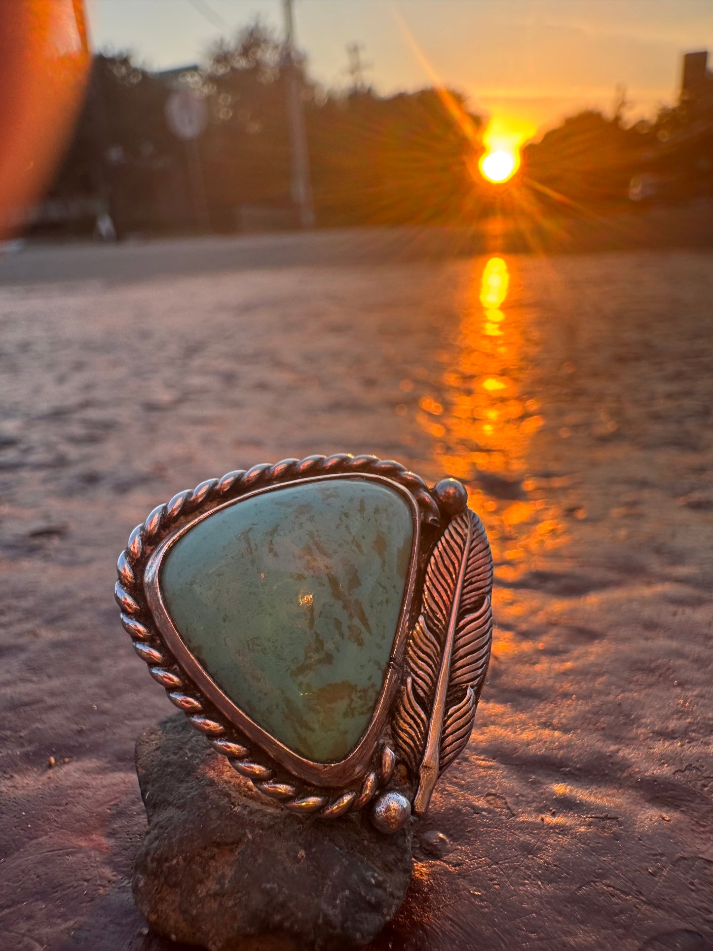 Turquoise ring with Feather size 7.75