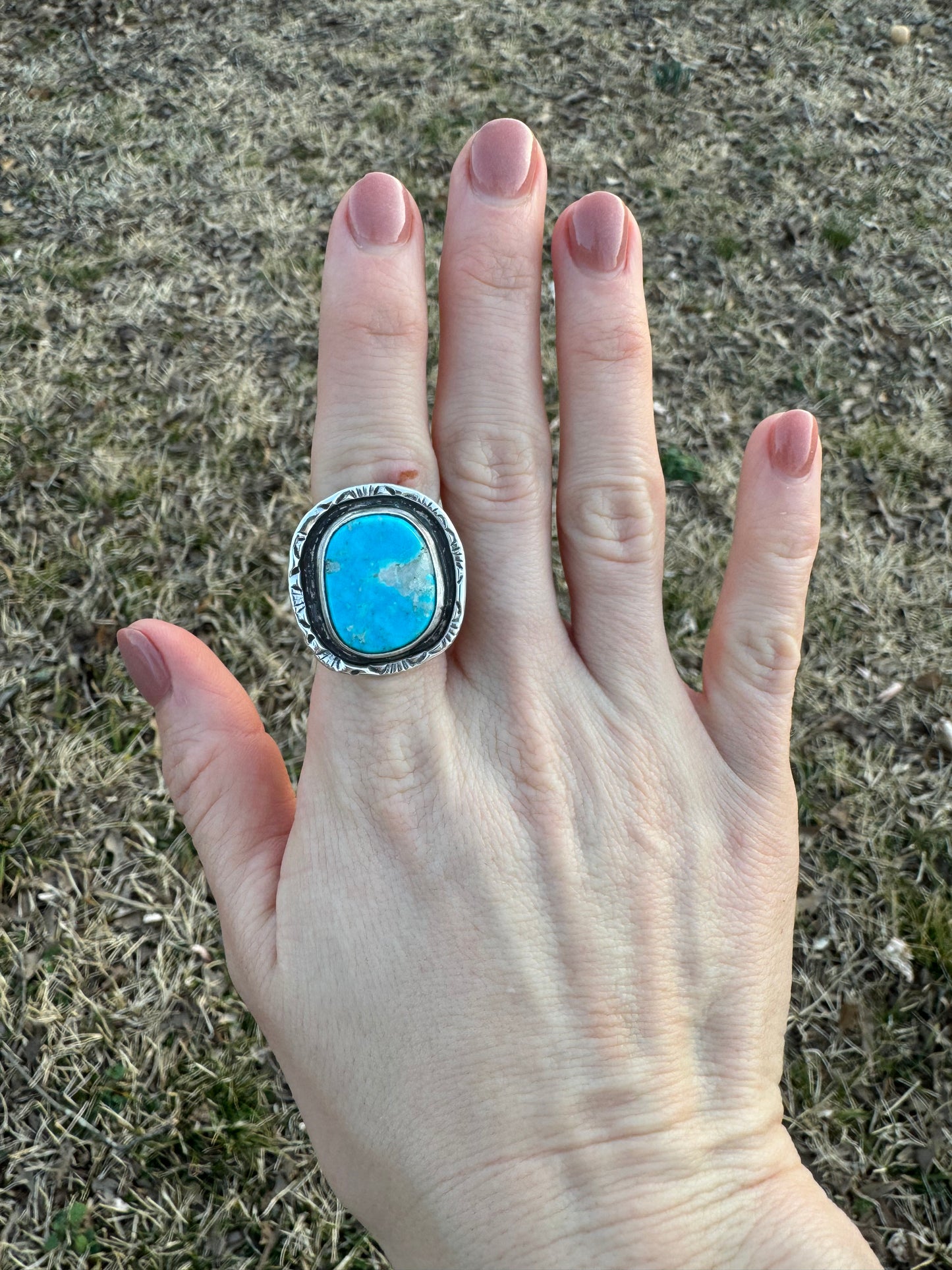 Bright blue turquoise shadowbox ring size 6