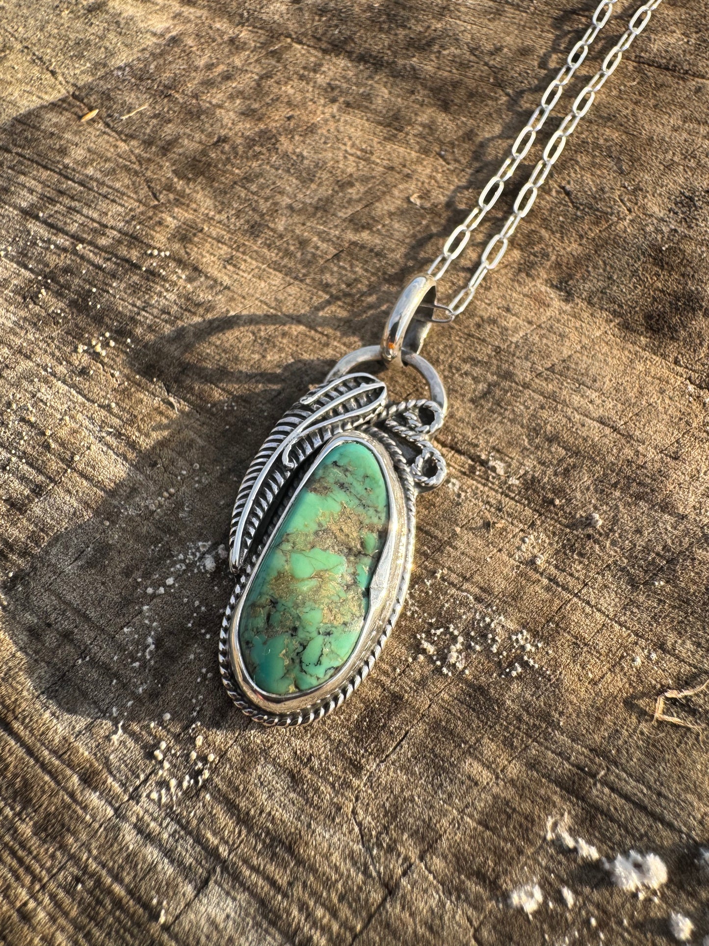 Nugget Turquoise Feather Pendant