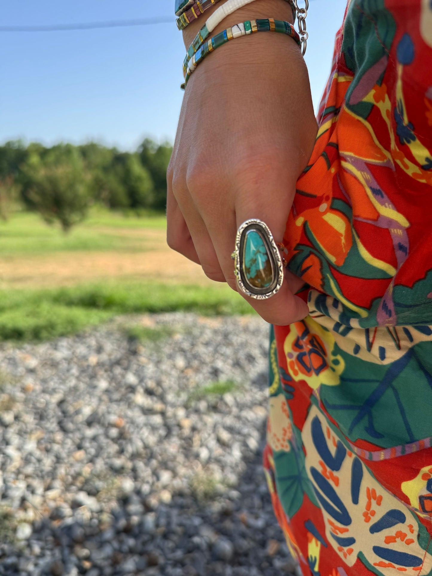 Hand stamped turquoise ring size 8