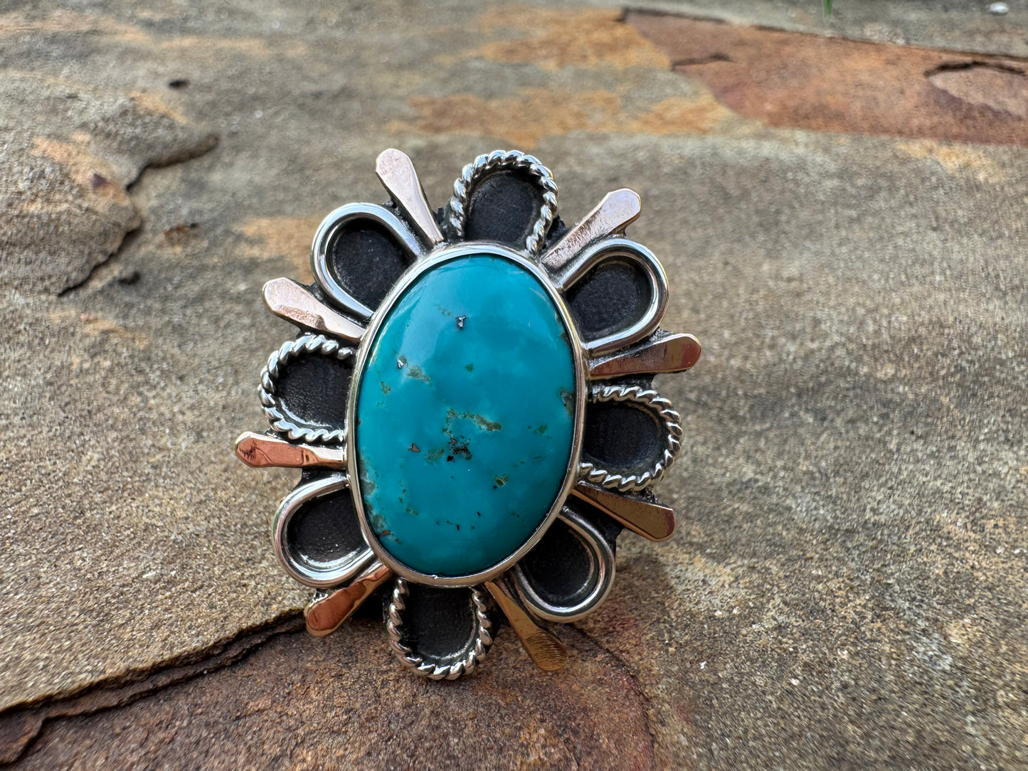 Turquoise sunburst ring size 7