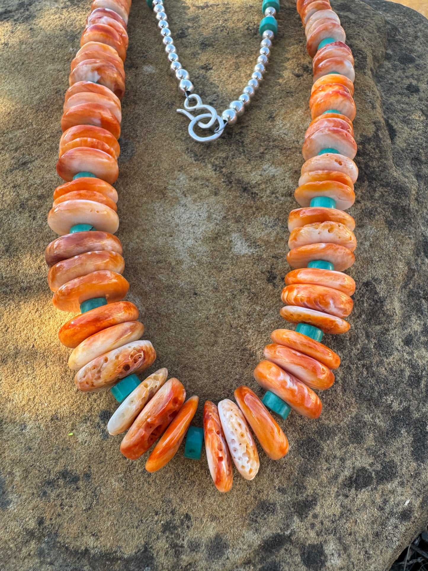 Spiny oyster and turquoise Heishi Beaded Necklace