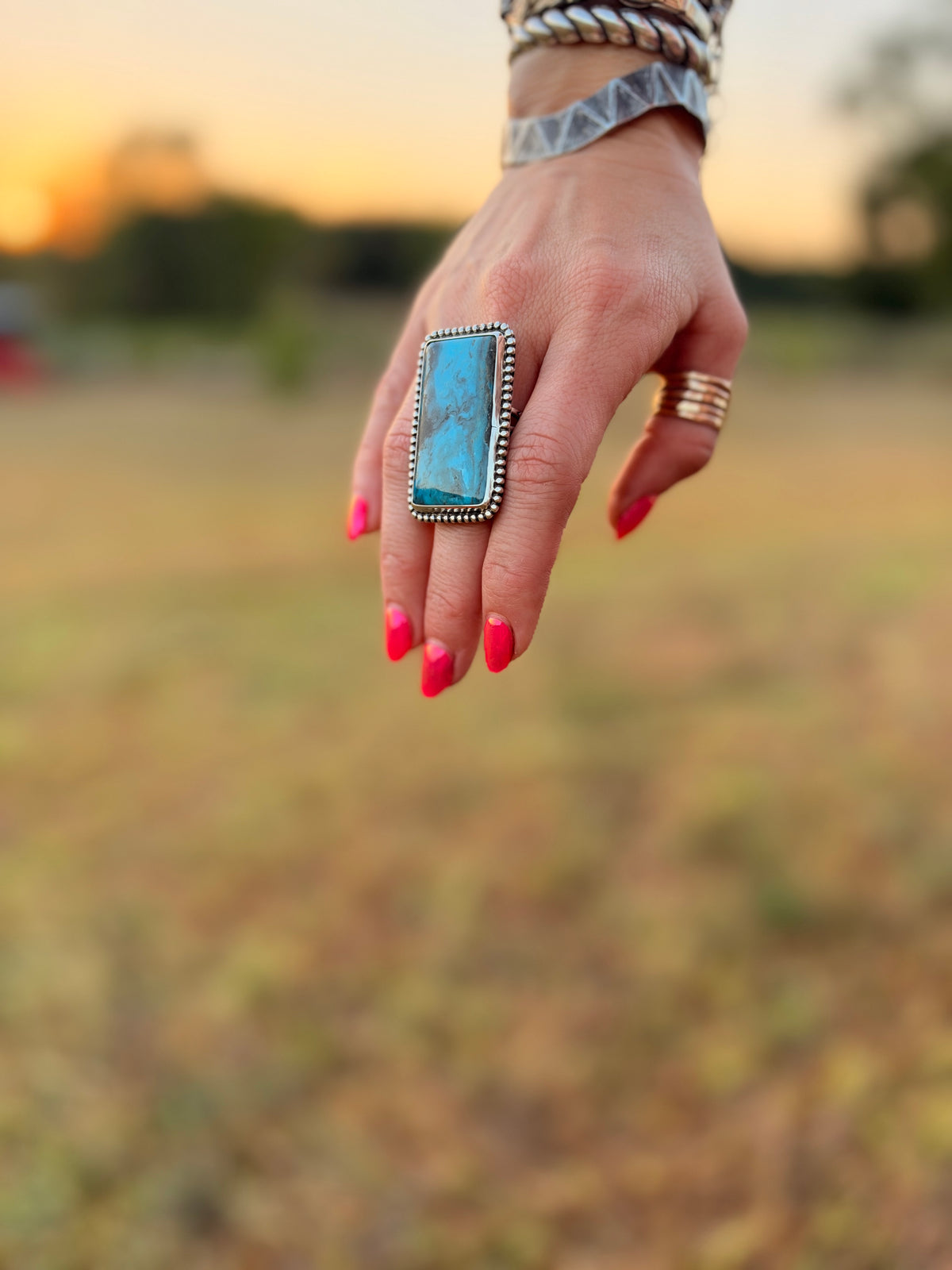 Blue Diamond Turquoise Statement ring size 7.5