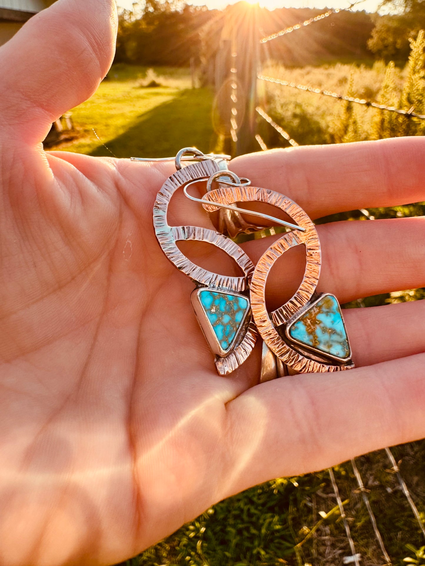 Winding Path Copper and Silver Turquoise earrings