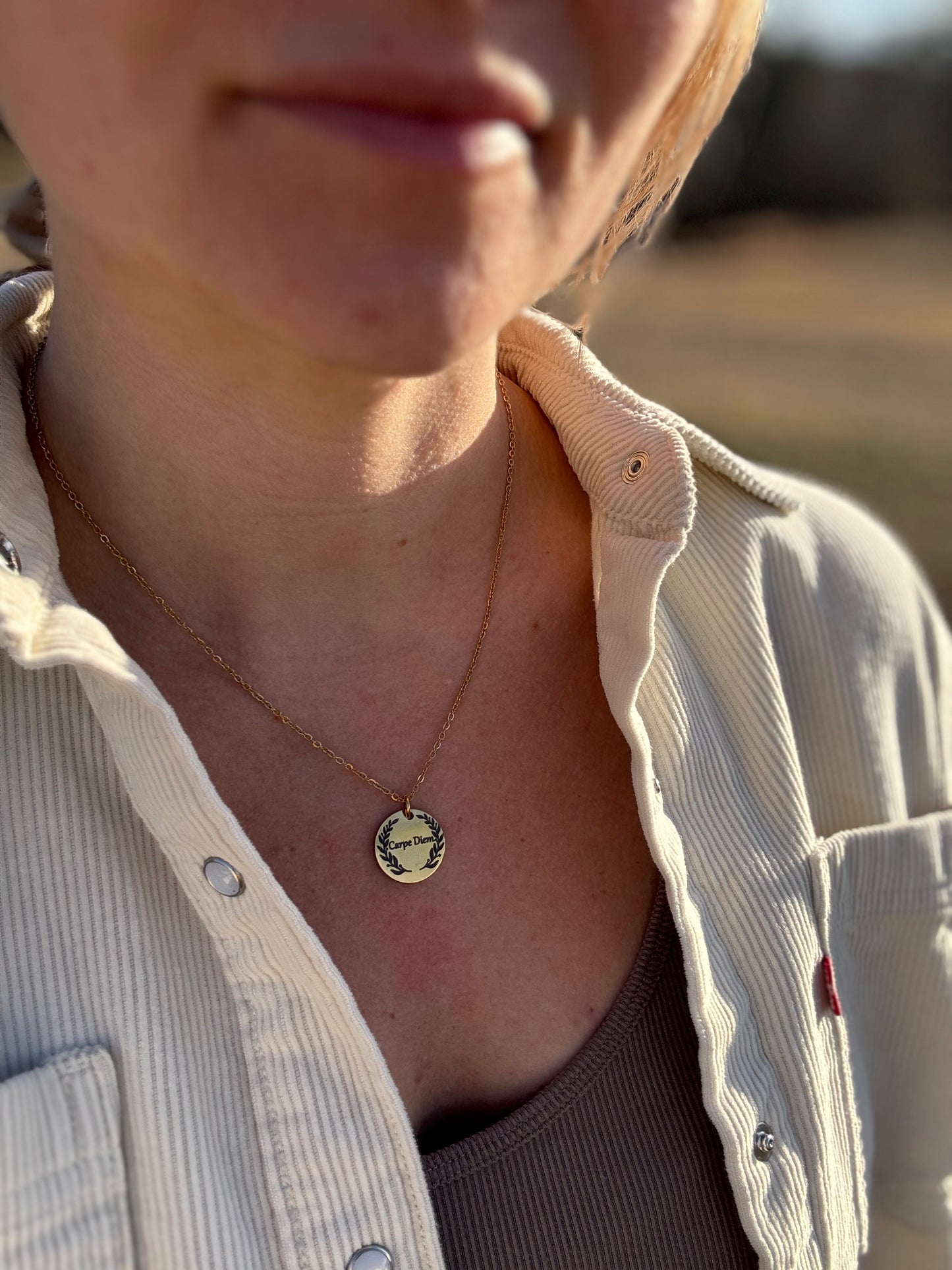 Carpe Diem Gold Stainless Steel Necklace