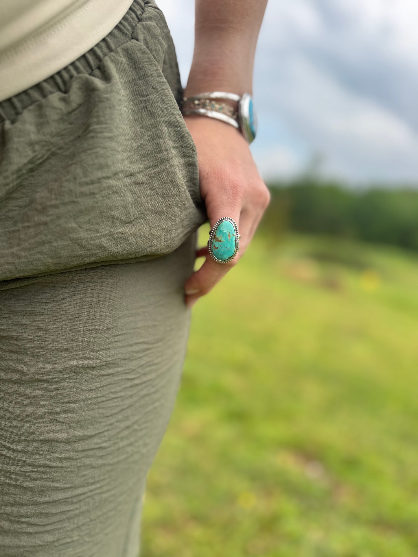 Oval Tyrone turquoise ring size 8