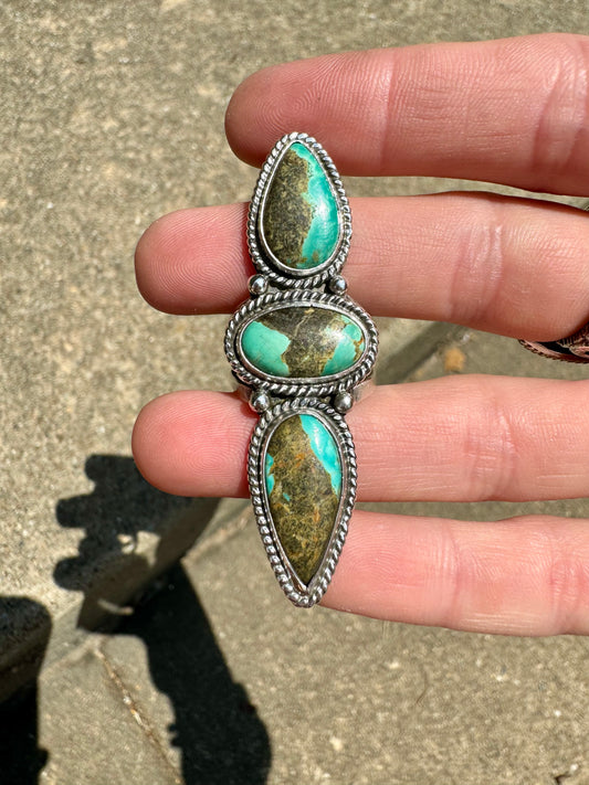 Long Tyrone Turquoise ring size 7.5