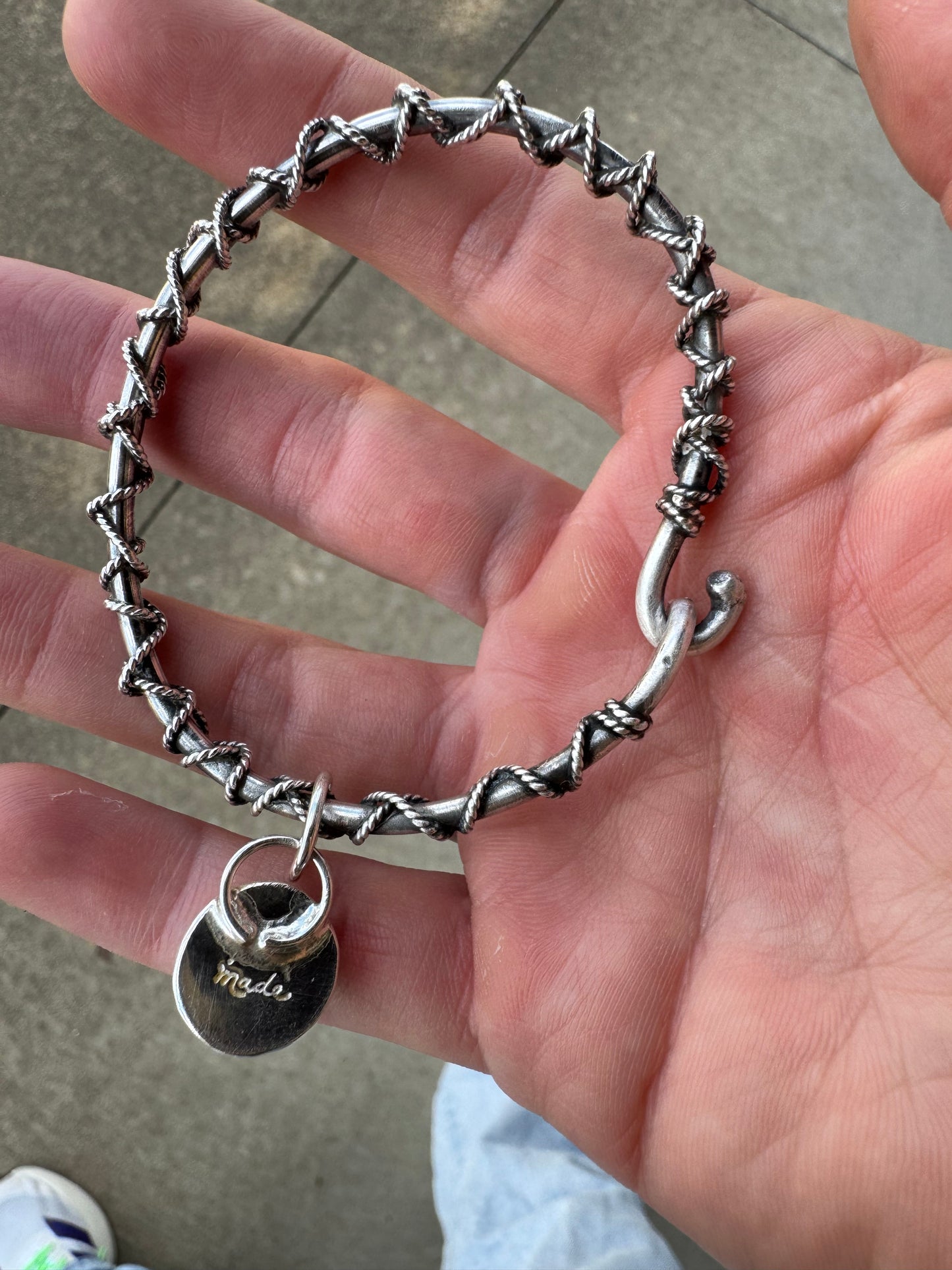 Knotted Rope Bangle with turquoise charm