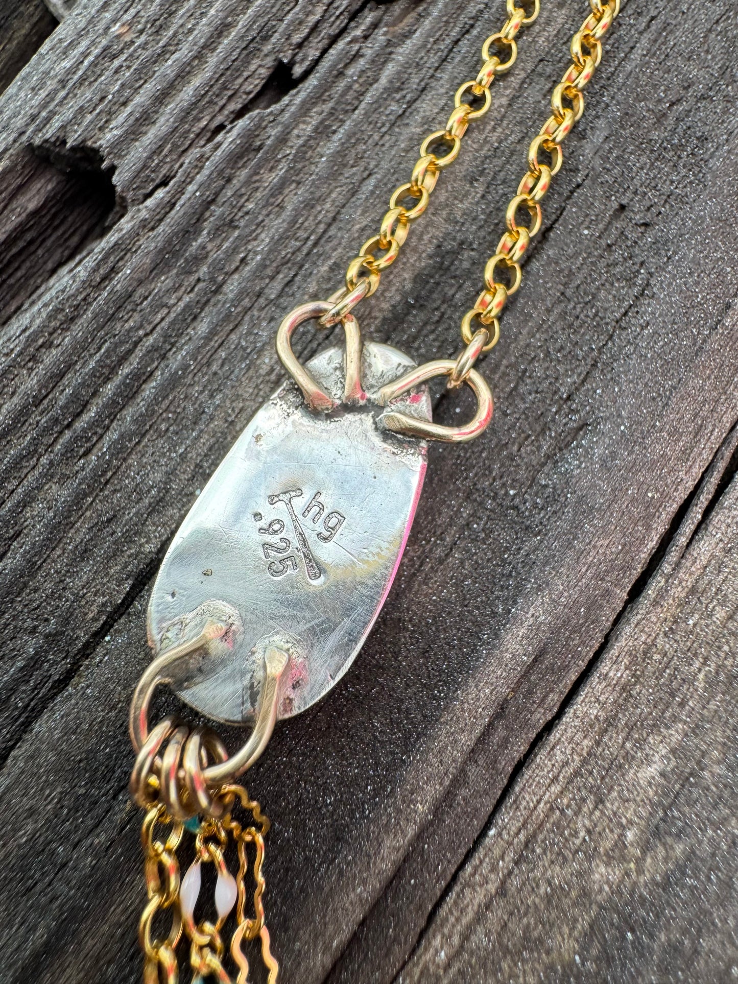 Yellow Gold Fill and sterling silver Turquoise Lariat Necklace