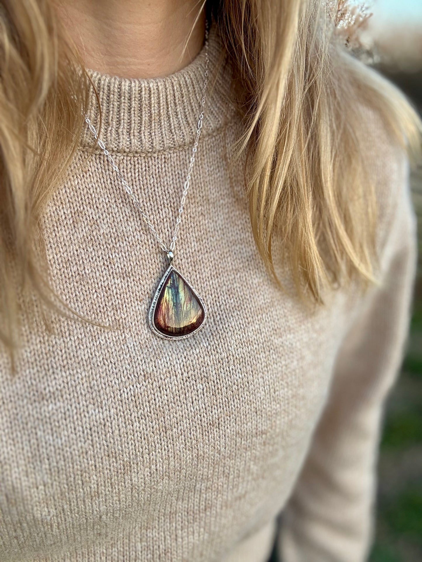 Large Teardrop Labradorite Necklace
