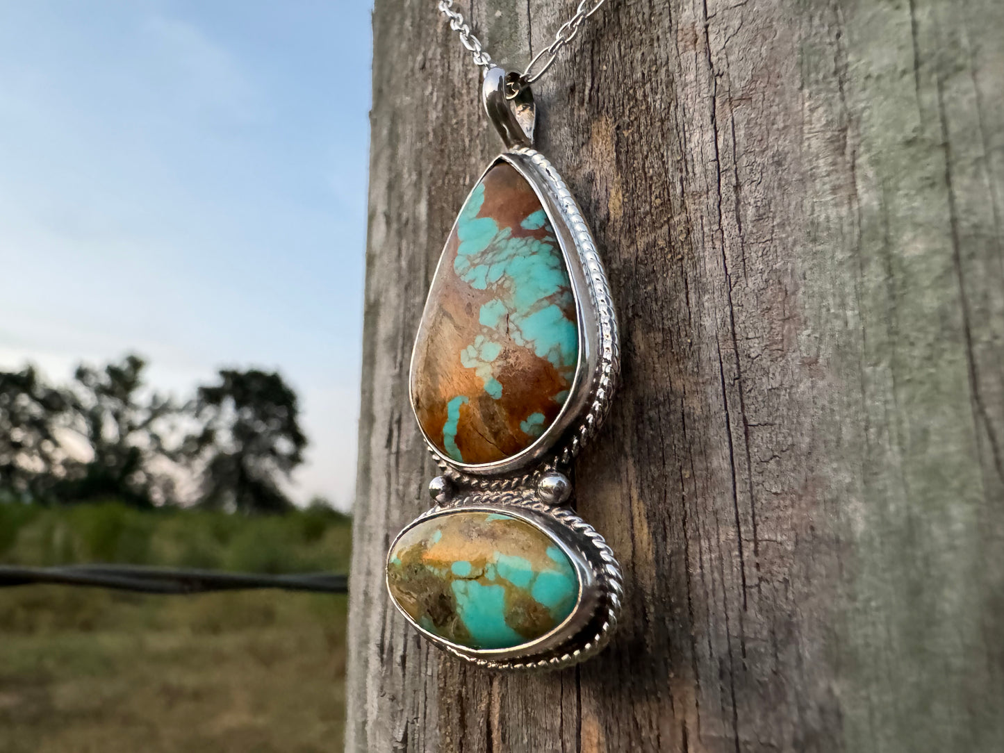 Two stone Tyrone turquoise pendant