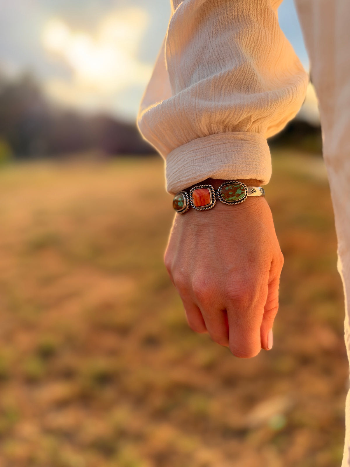 Tyrone turquoise and Spiny Oyster Cuff Bracelet