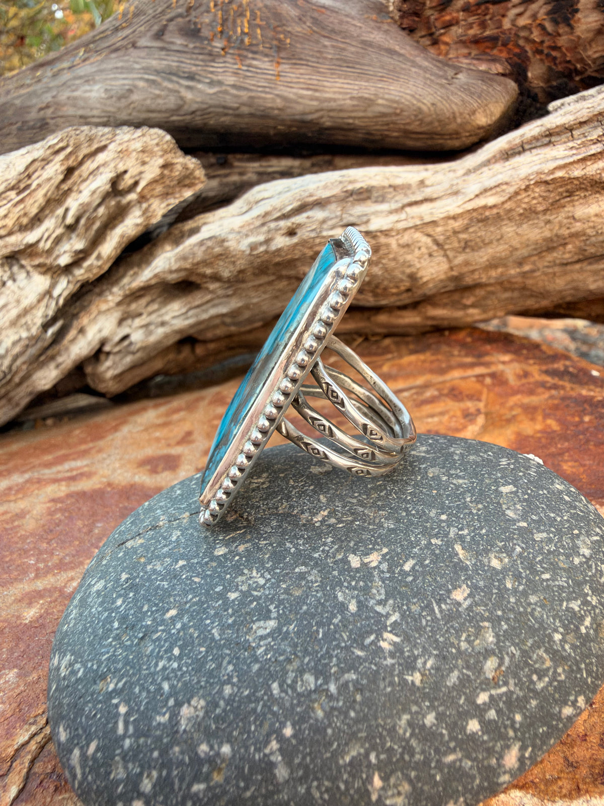 Blue Diamond Turquoise Statement ring size 7.5