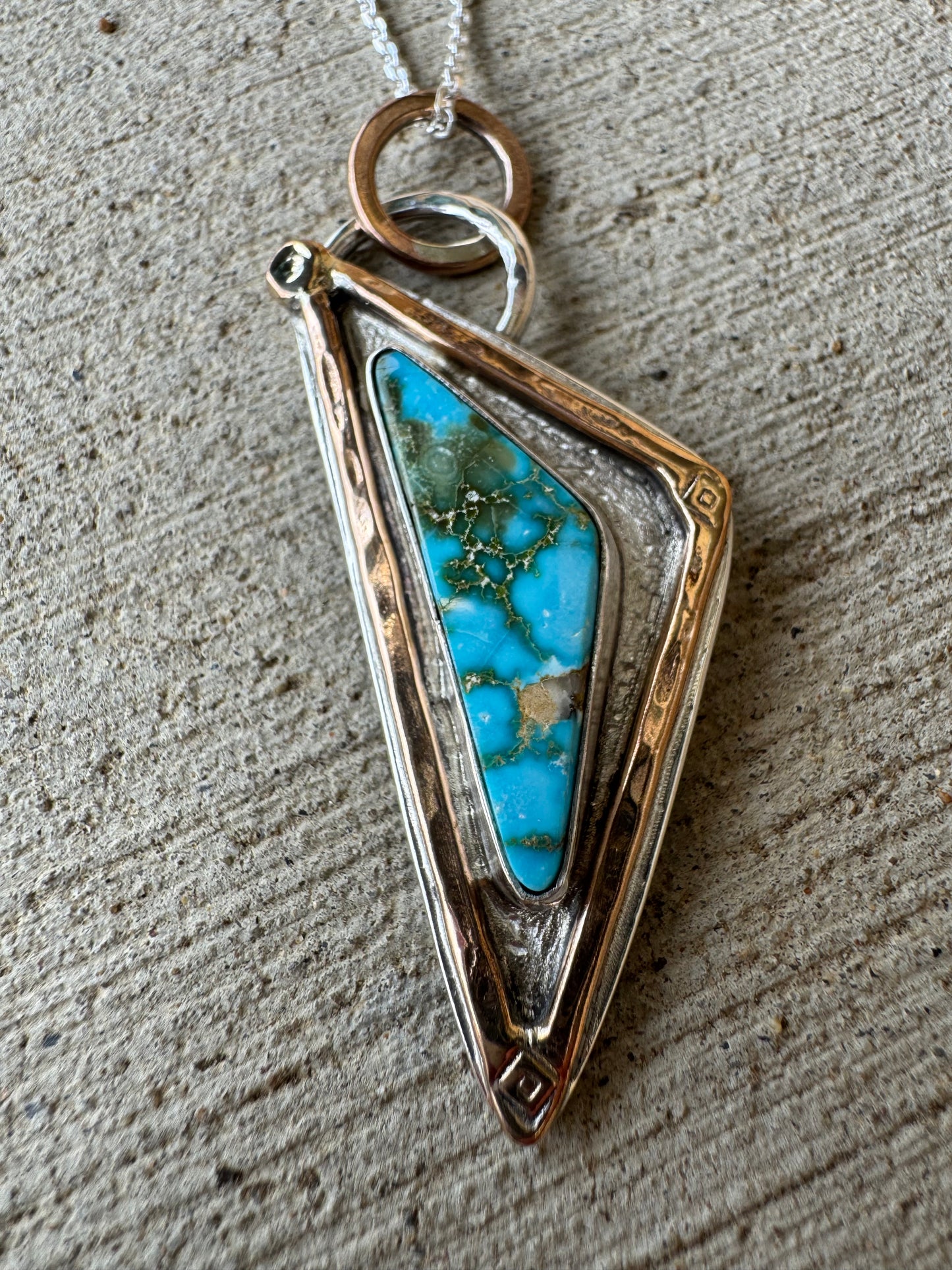 Bronze and silver Triangle Turquoise pendant