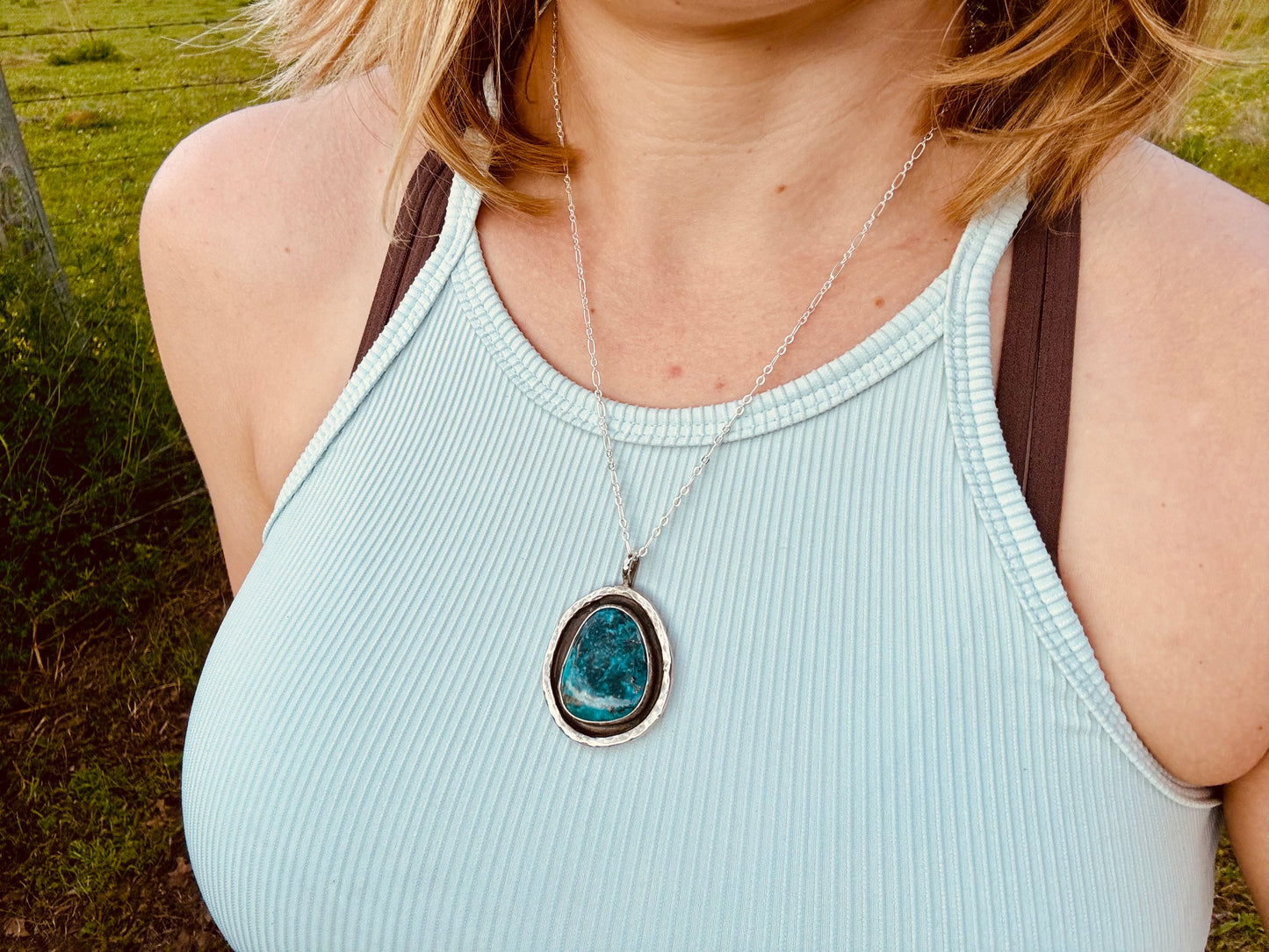 Oversized Morenci turquoise pendant
