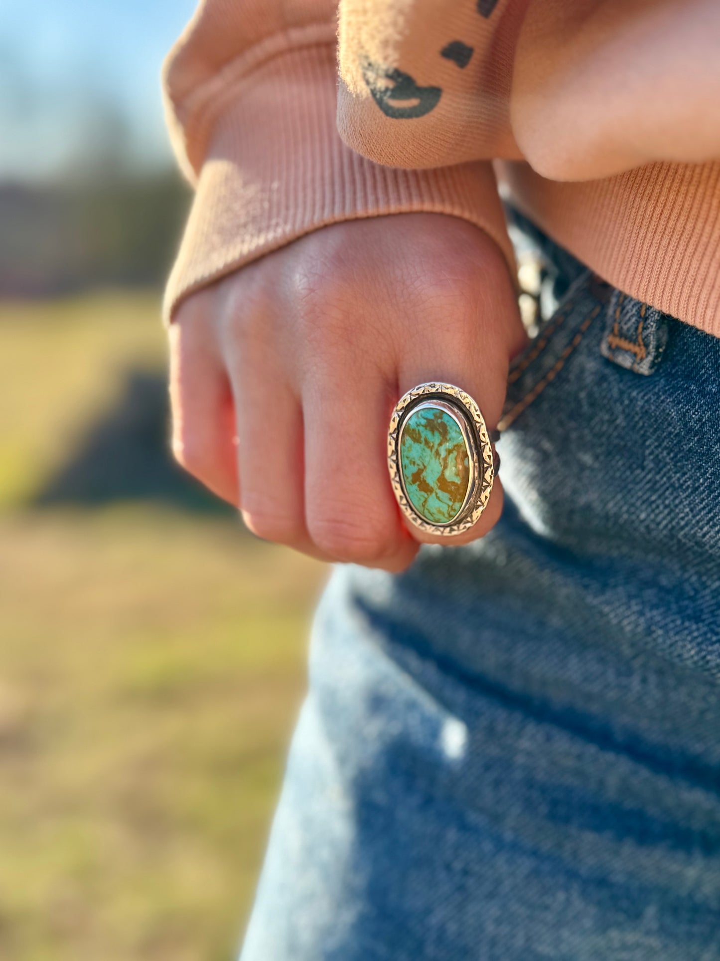 Oval Shadowbox Tyrone turquoise ring size 7