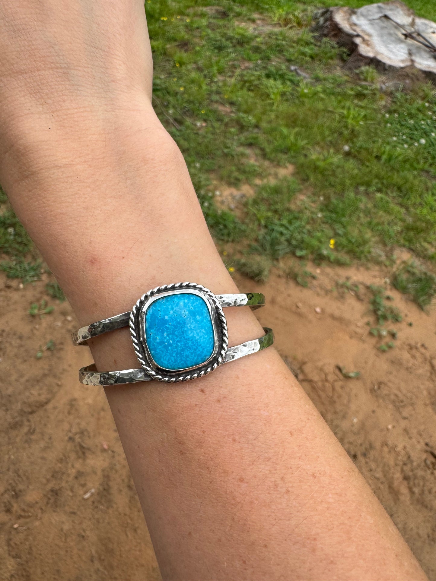 Bright turquoise hammered cuff