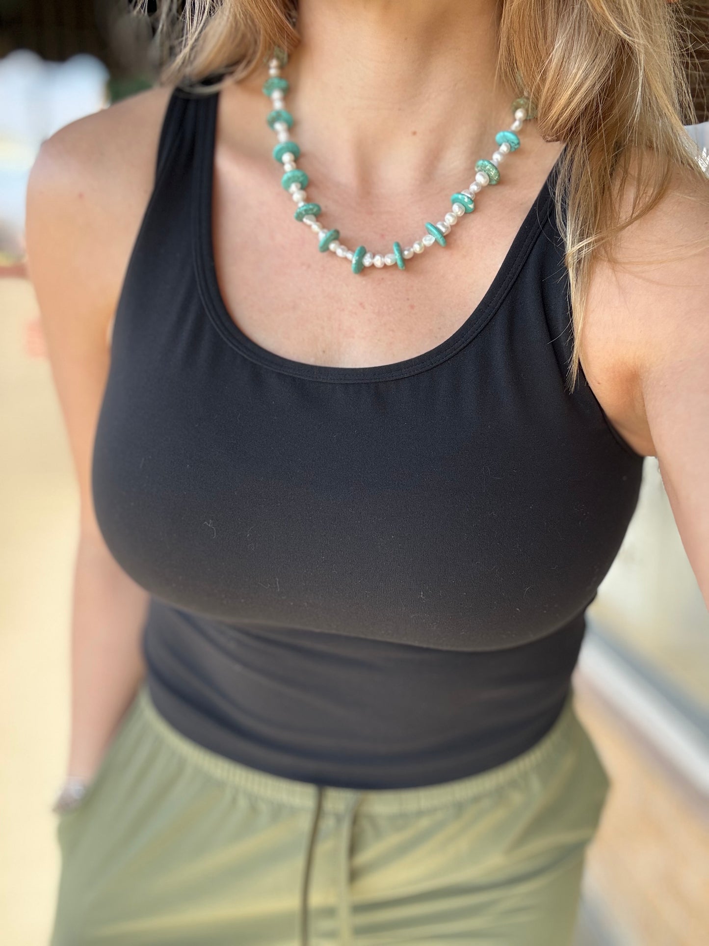 Freshwater Pearl and Turquoise Magnesite beaded necklace