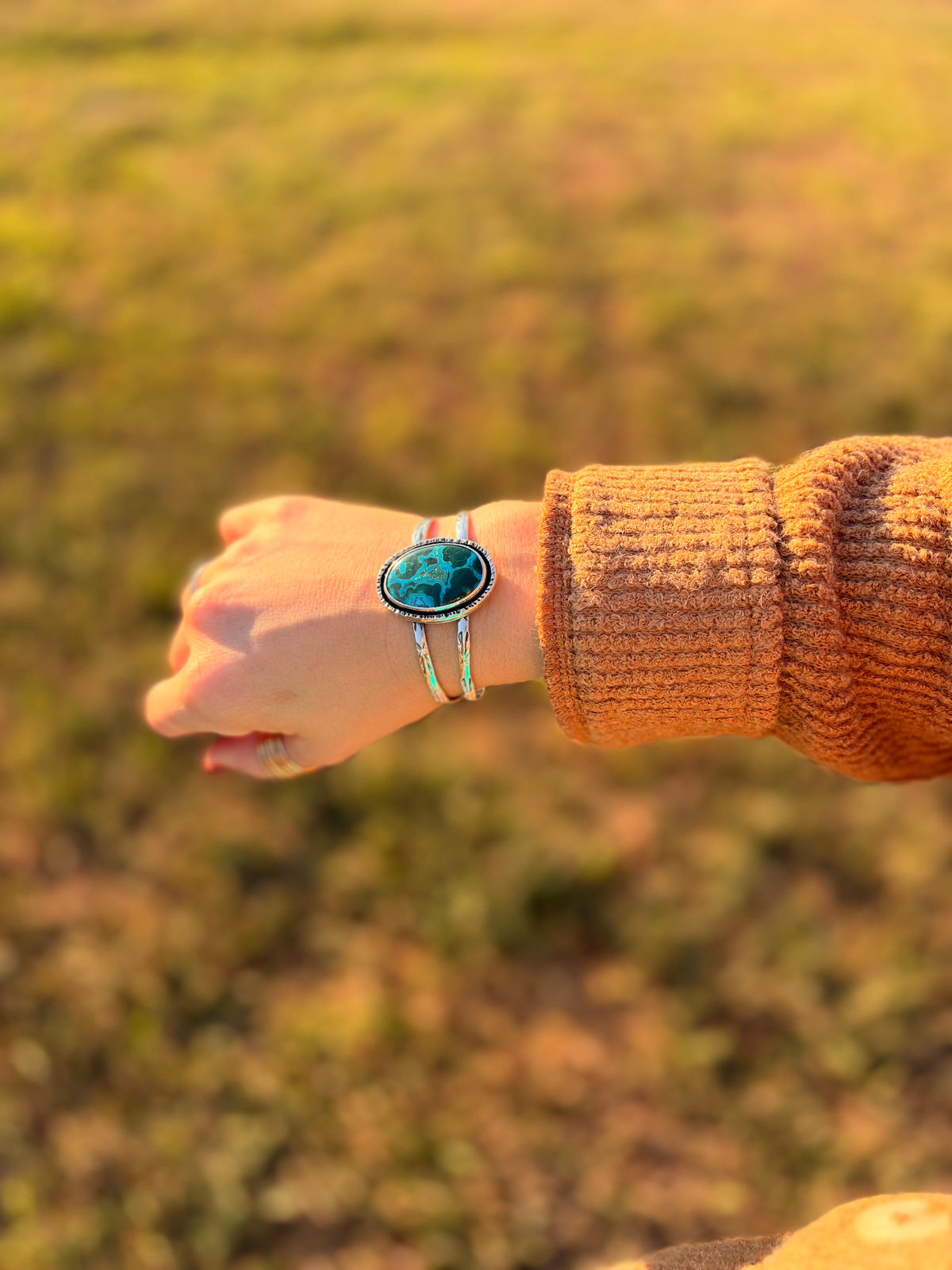 Wild Feather Malachite Chrysocolla Cuff Bracelet