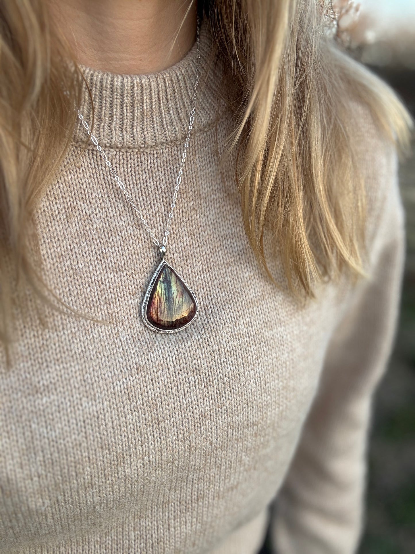 Large Teardrop Labradorite Necklace