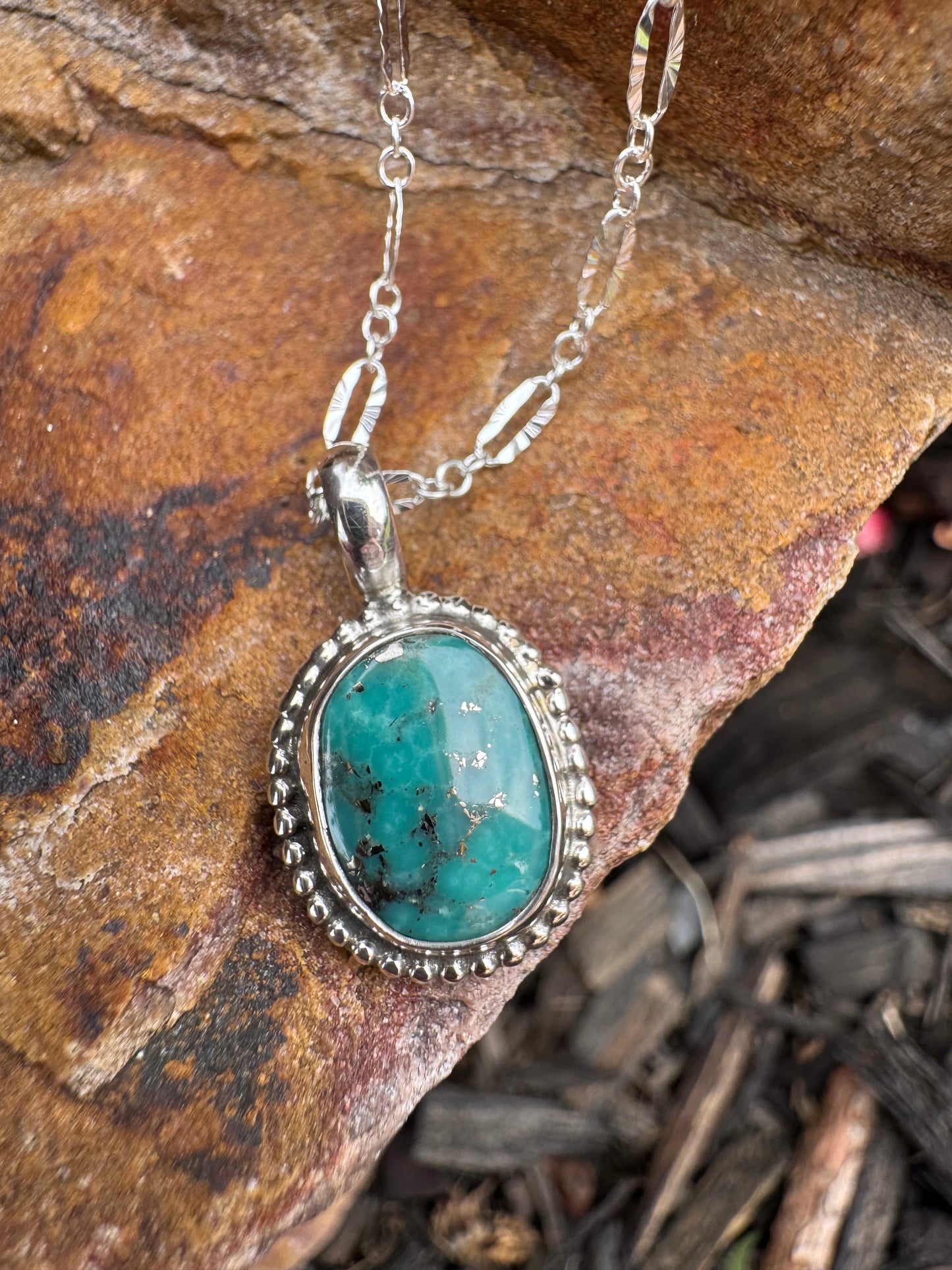Dainty Pyrite Turquoise Pendant