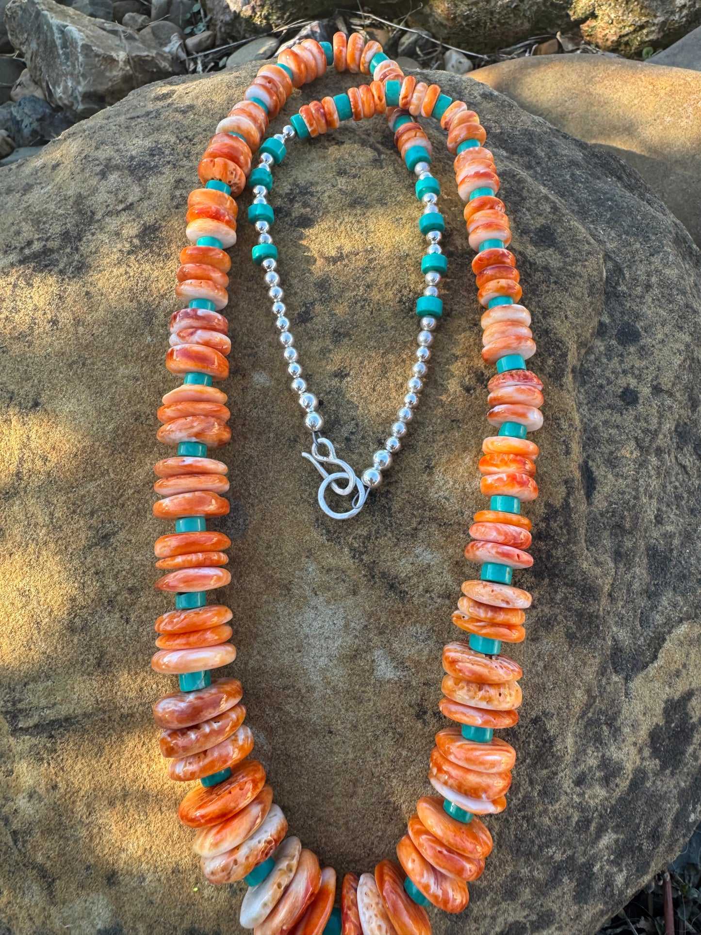 Spiny oyster and turquoise Heishi Beaded Necklace