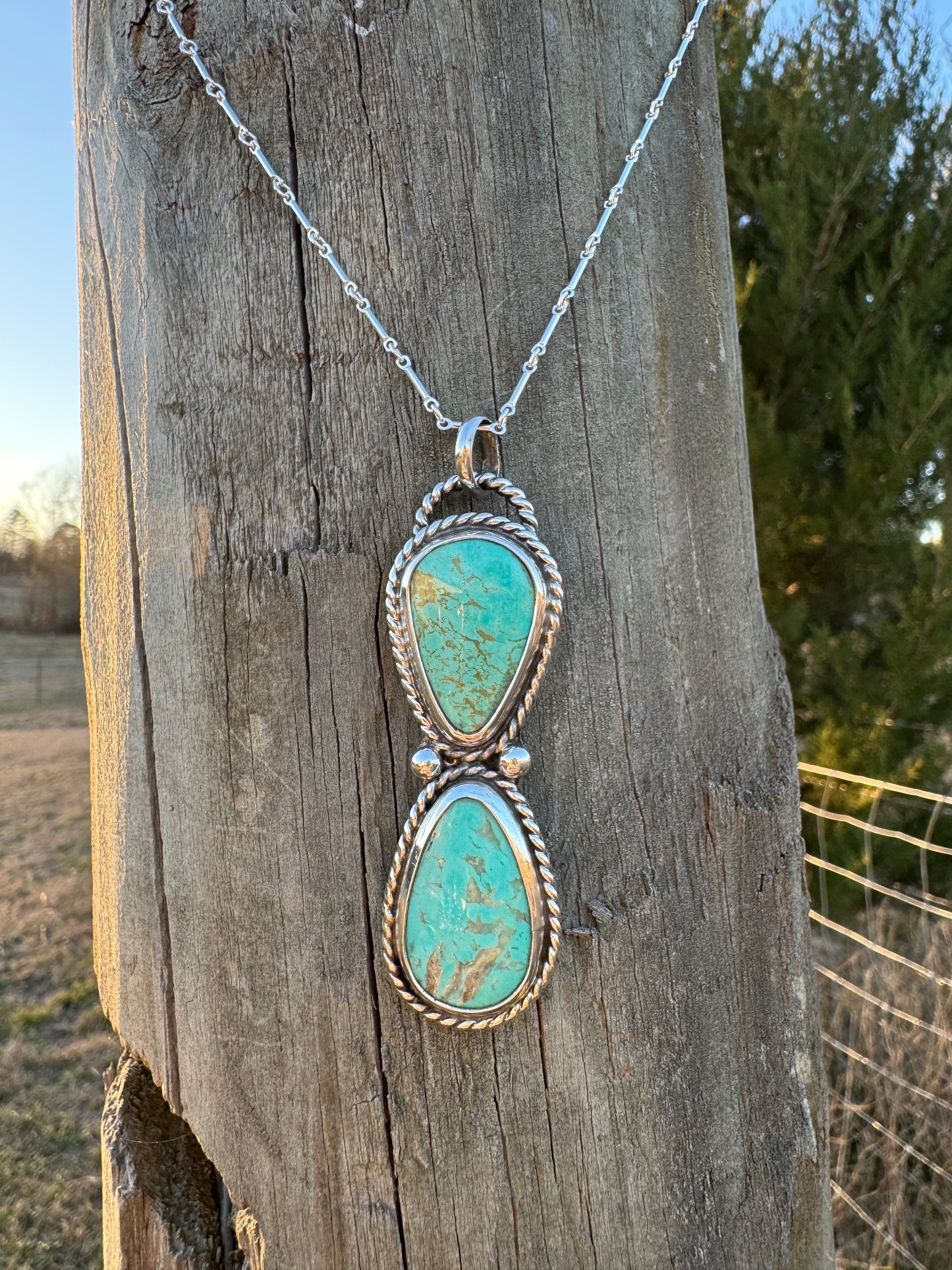 Two Stone Tyrone Turquoise statement Pendant