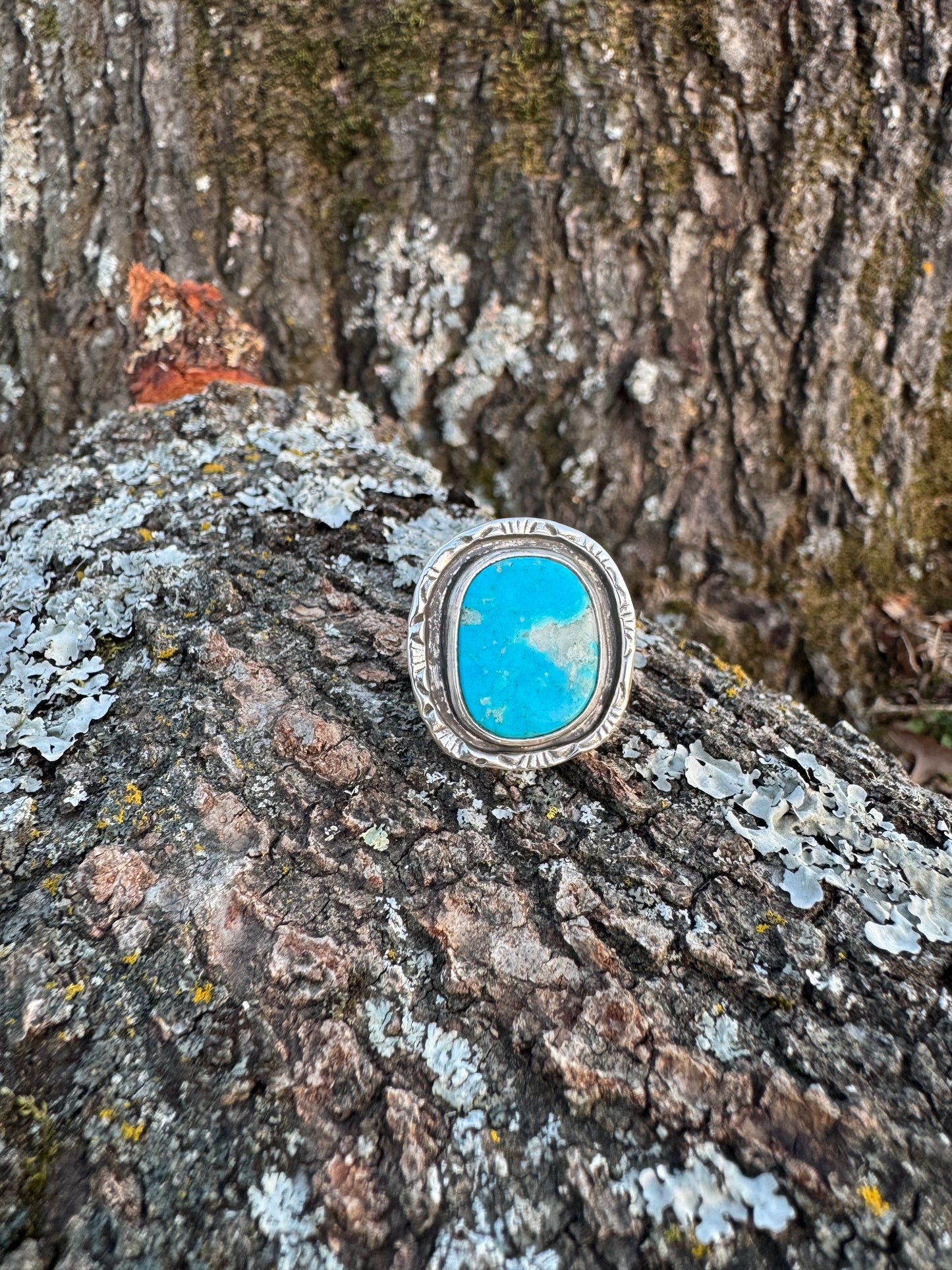 Bright blue turquoise shadowbox ring size 6