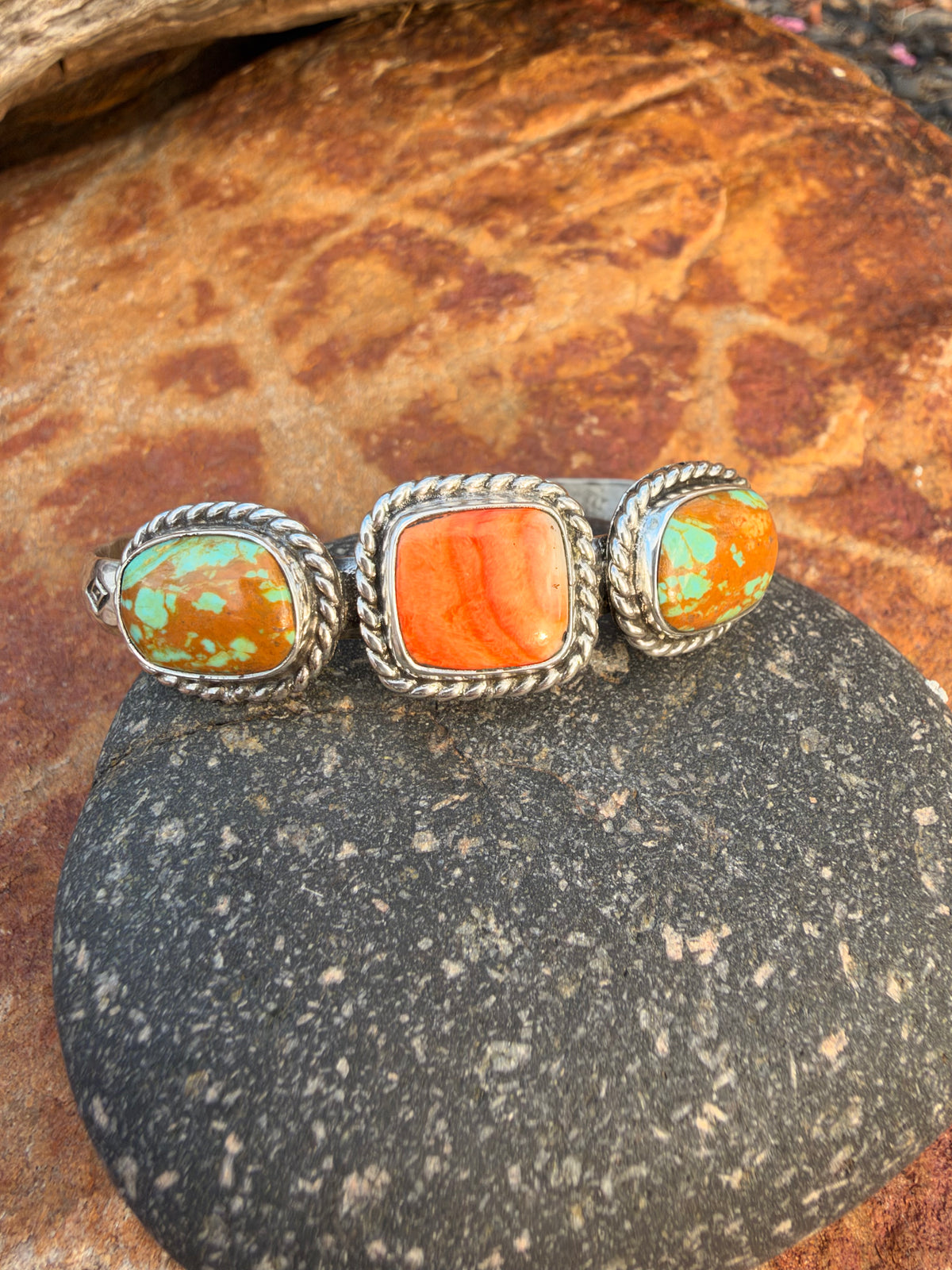 Tyrone turquoise and Spiny Oyster Cuff Bracelet