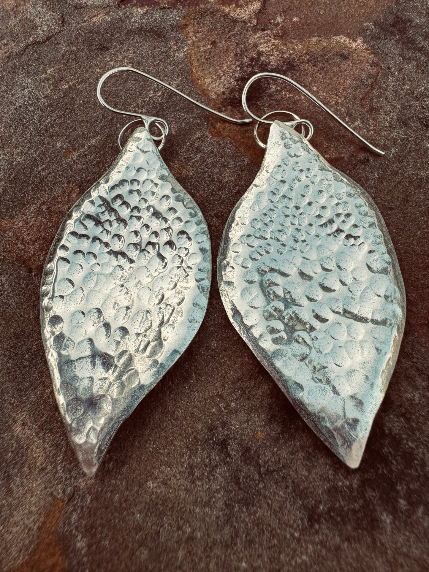 Hammered Sterling silver Leaf Earrings