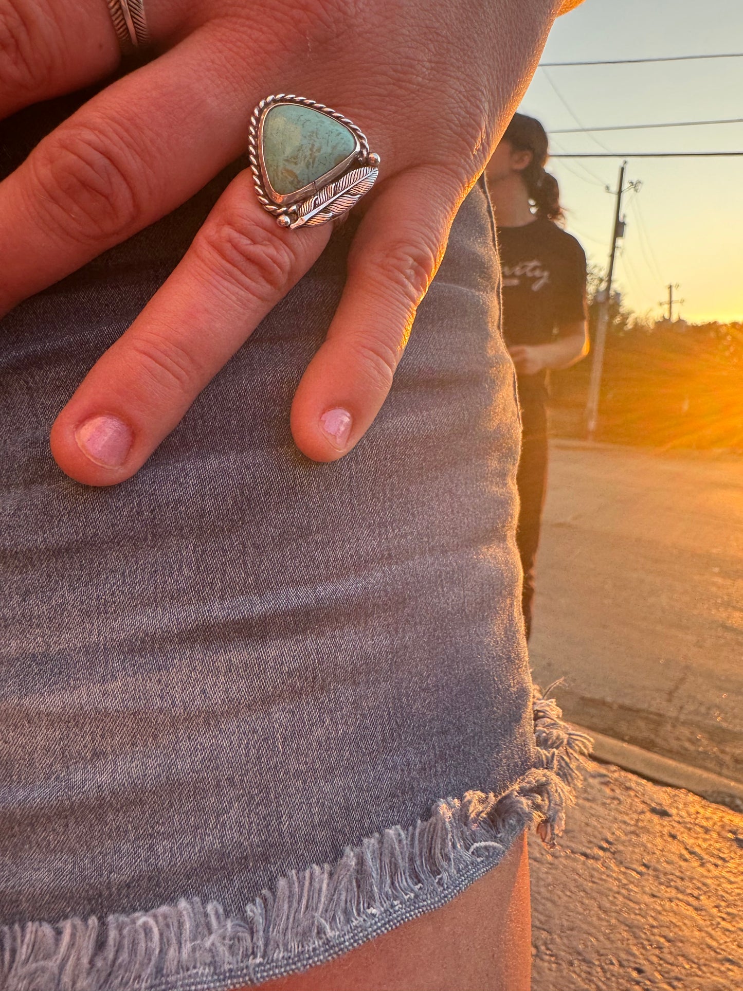 Turquoise ring with Feather size 7.75
