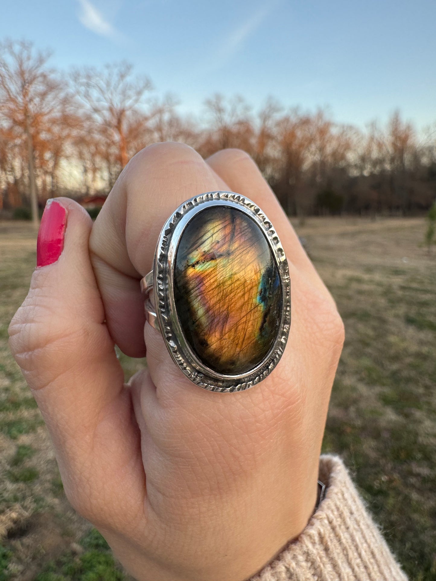 Large oval Labradorite ring size 9