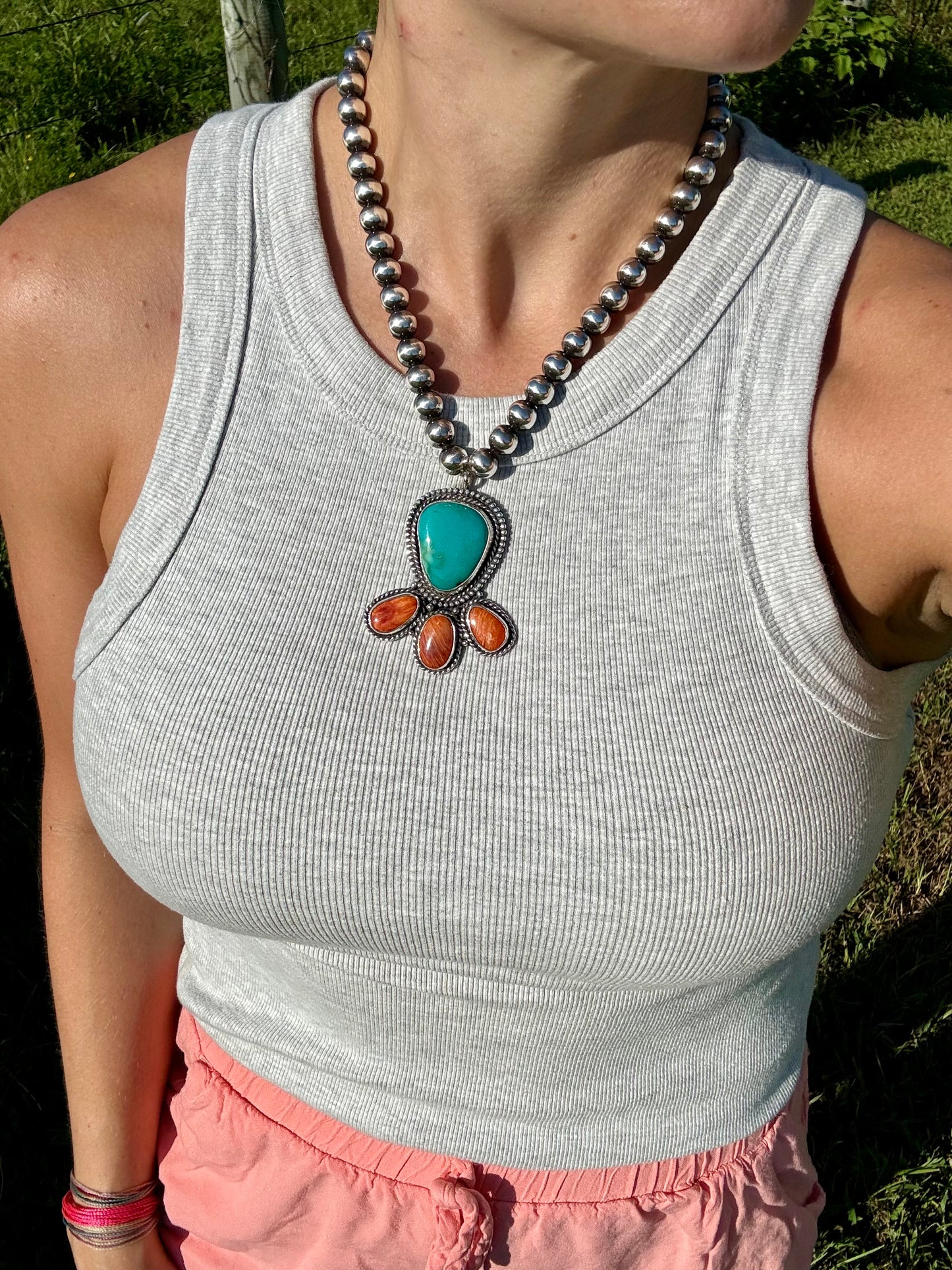 Turquoise and Spiny oyster Navajo Pearl Necklace