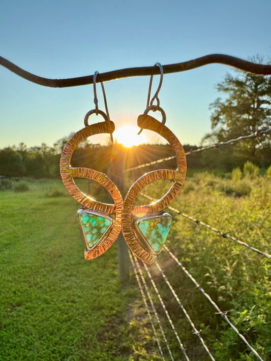Winding Path Copper and Silver Turquoise earrings