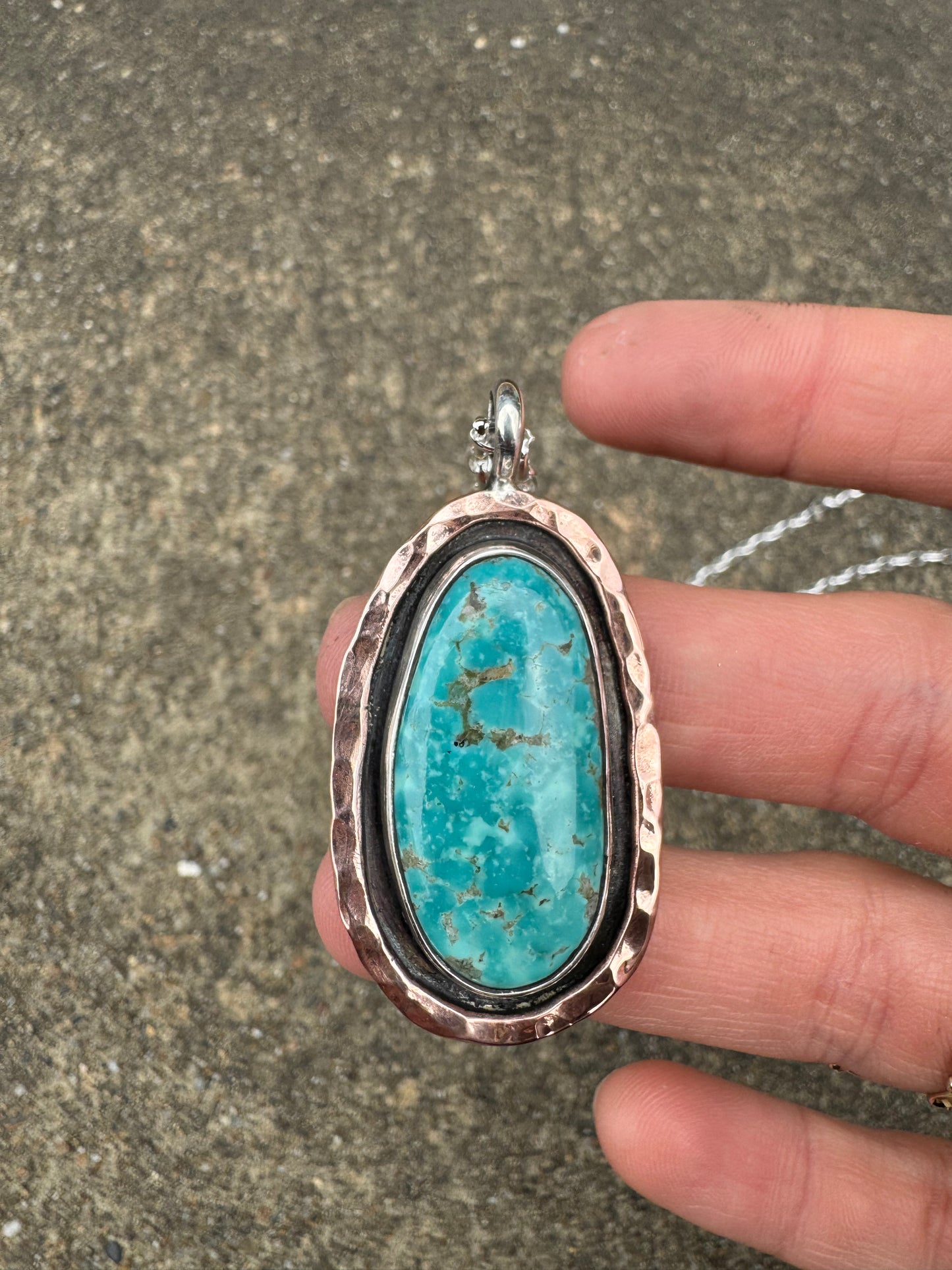 Water webbed Turquoise pendant with Copper Shadowbox