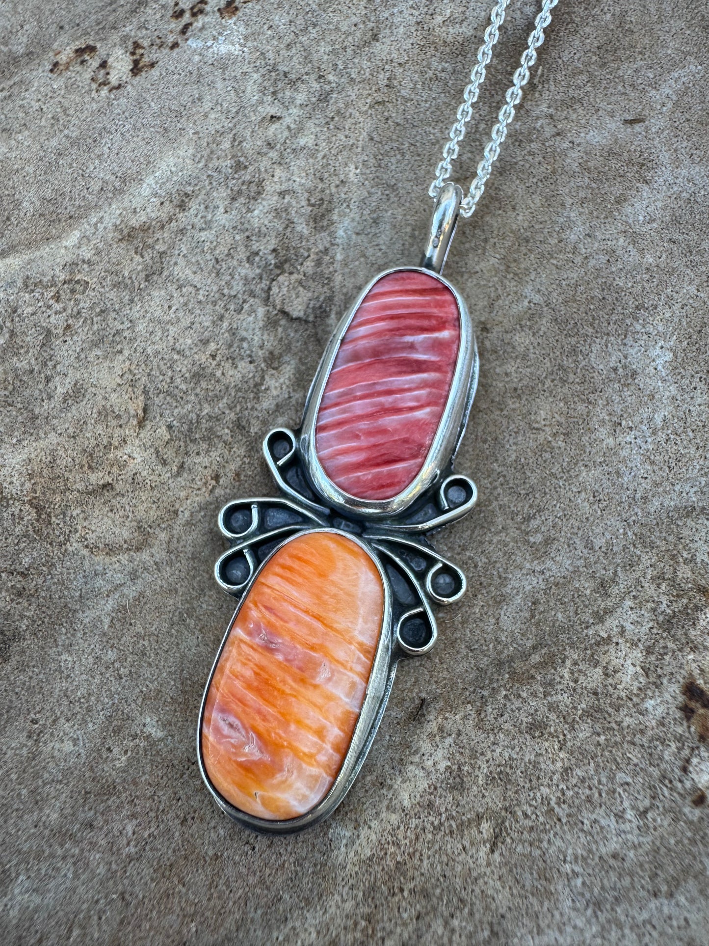 Two stone Spiny Oyster Necklace