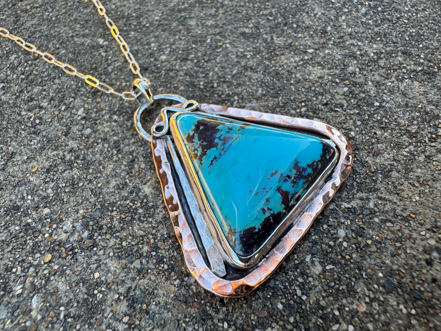 Triangle Kingman Turquoise Pendant with Copper detail