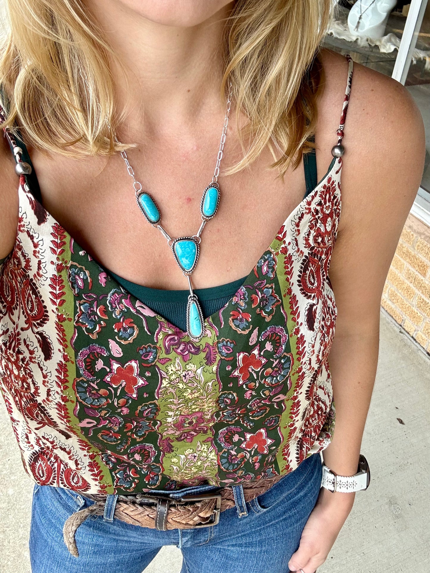 Kingman turquoise Lariat Necklace