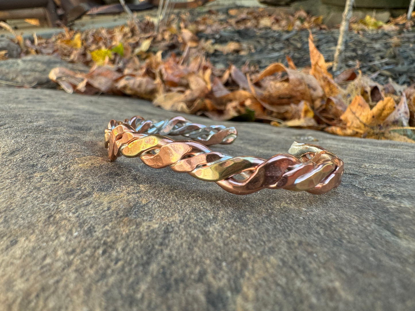 Brass and copper braided cuff