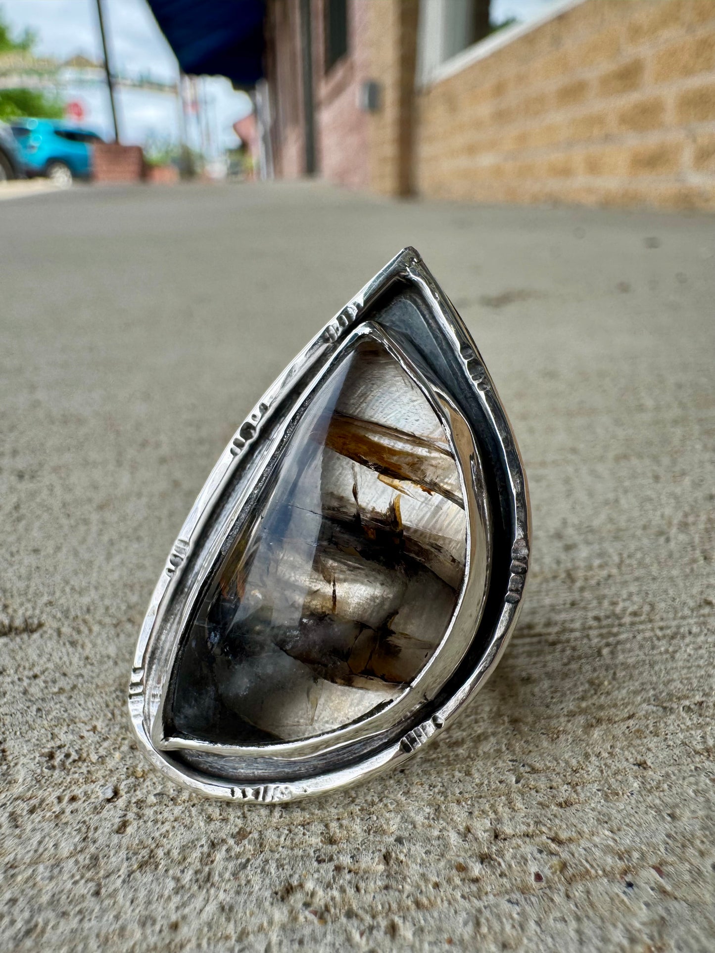 Dendritic Quartz statement ring size 9