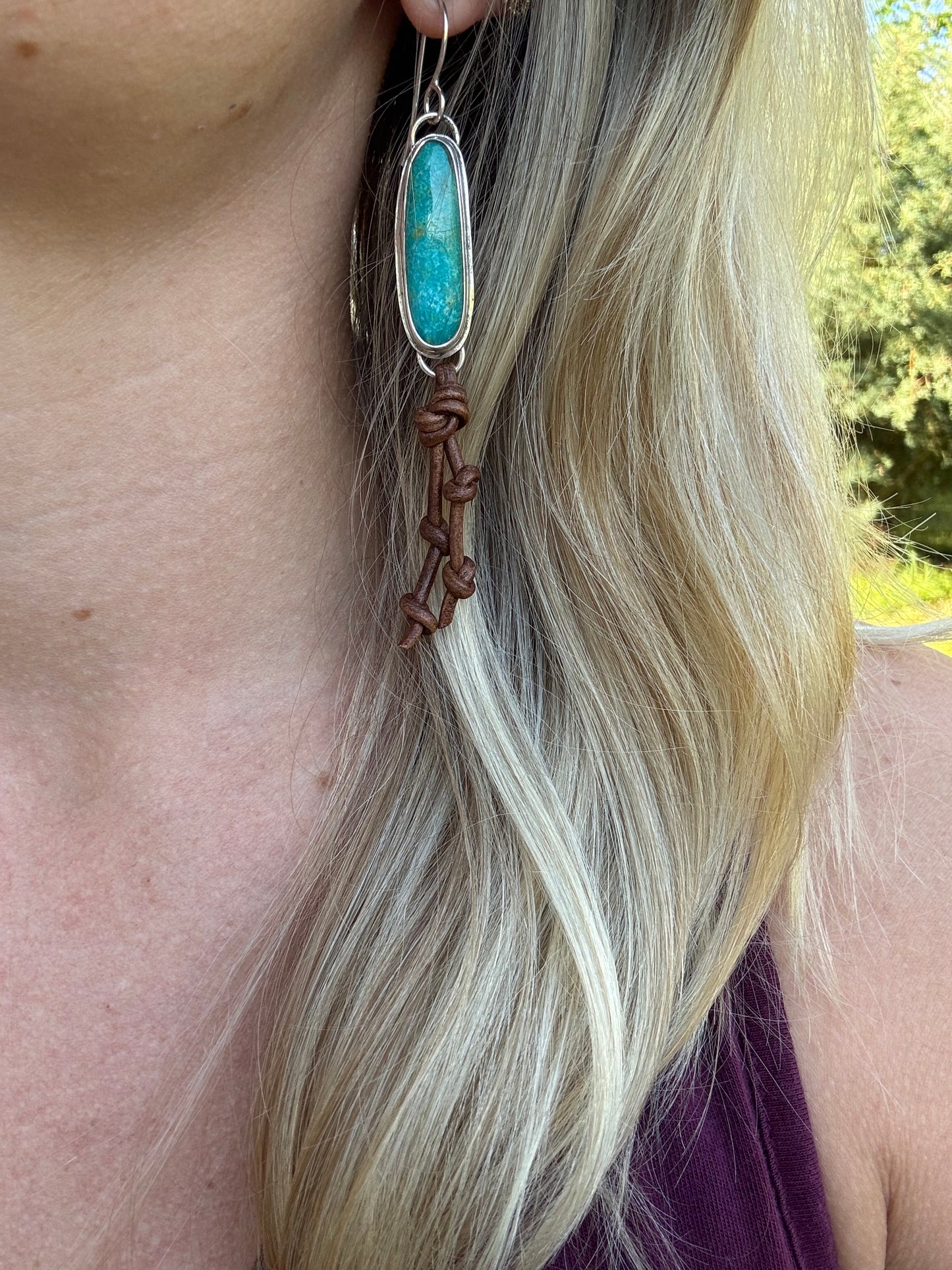 Kingman turquoise earrings with leather
