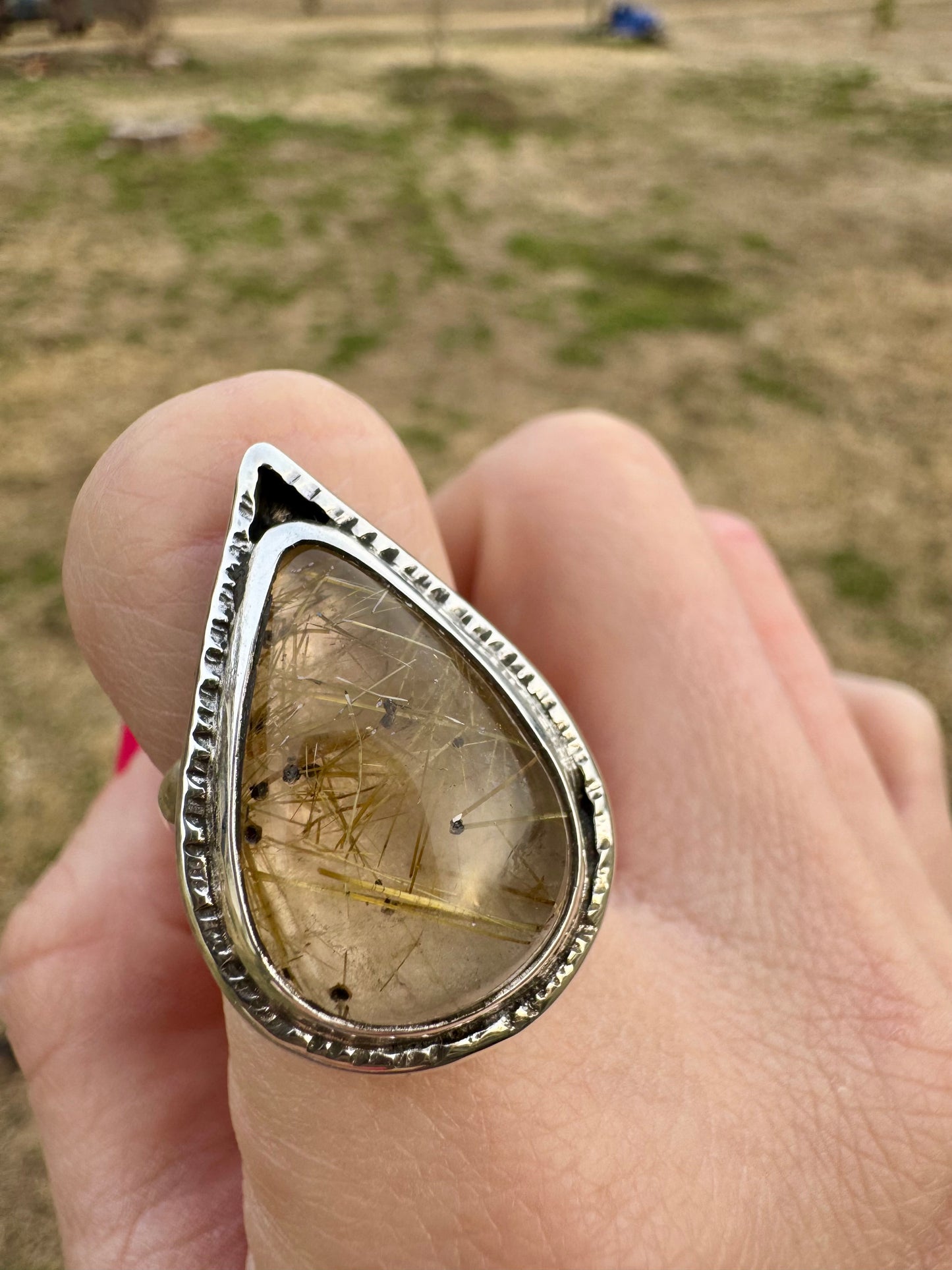 Rutilated Quartz Pear Ring size 6