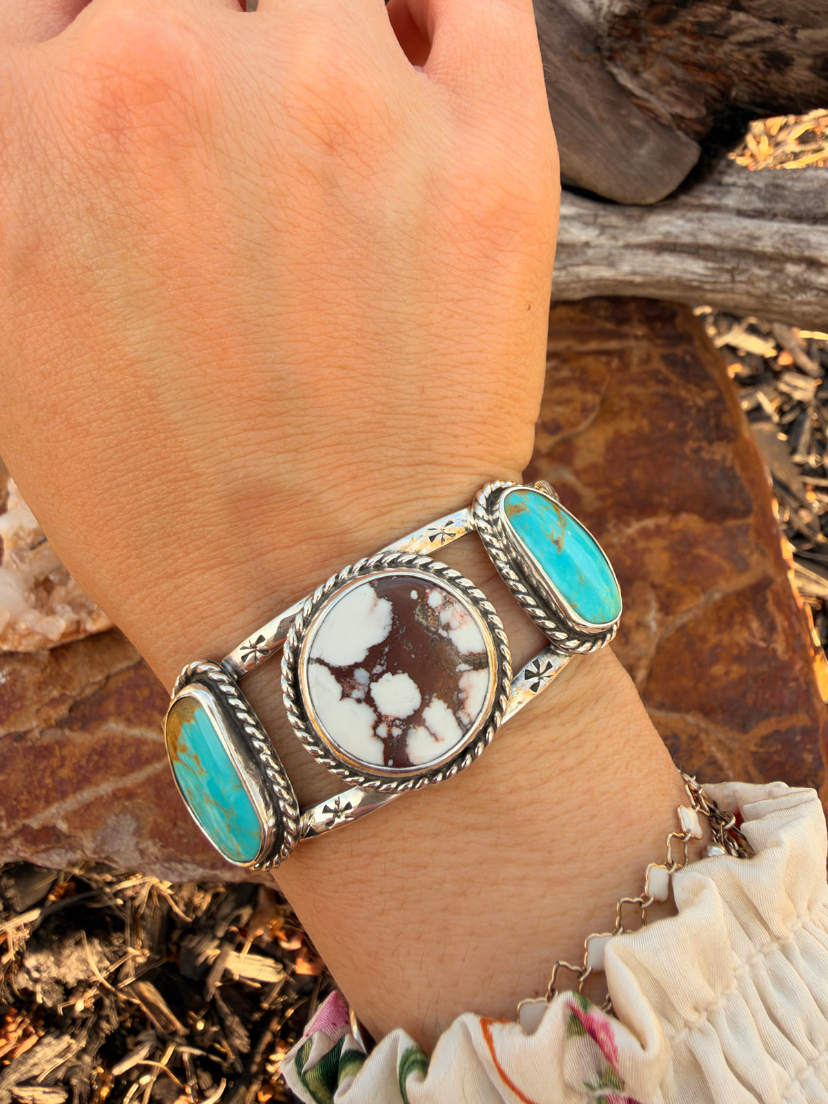 Wild and Blue - Hand stamped Turquoise Cuff