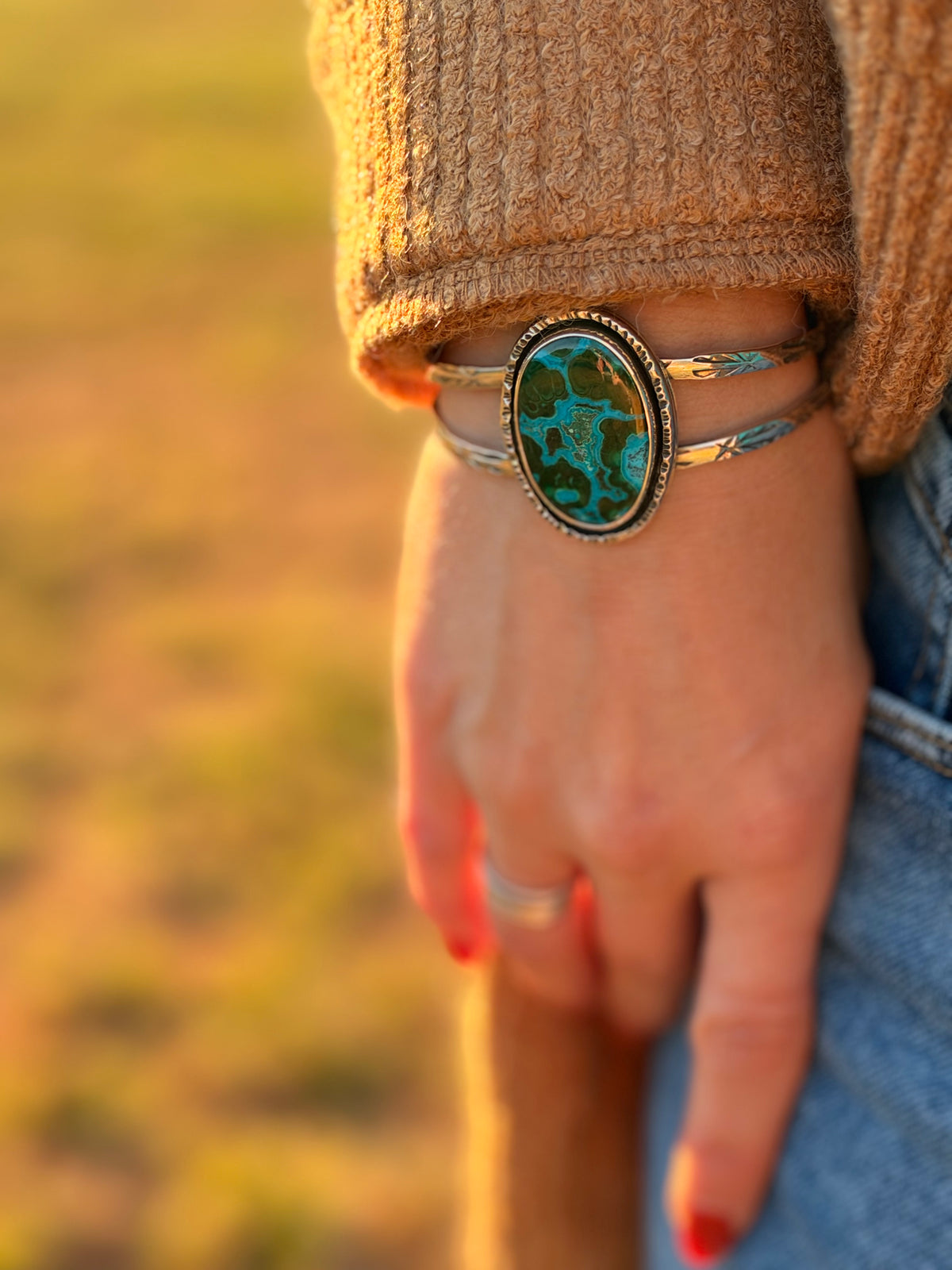 Wild Feather Malachite Chrysocolla Cuff Bracelet