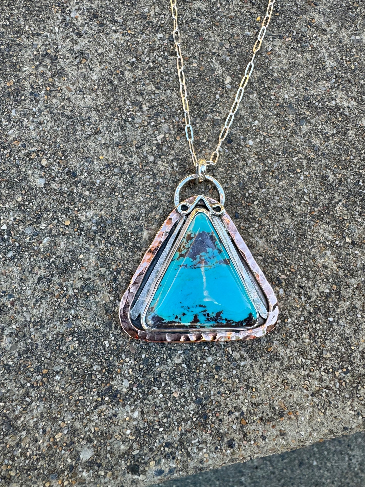 Triangle Kingman Turquoise Pendant with Copper detail