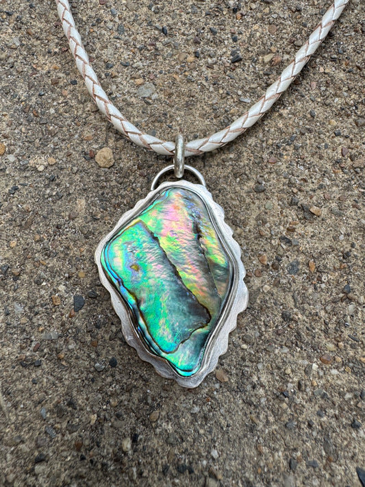 Abalone Shell Necklace on Braided leather