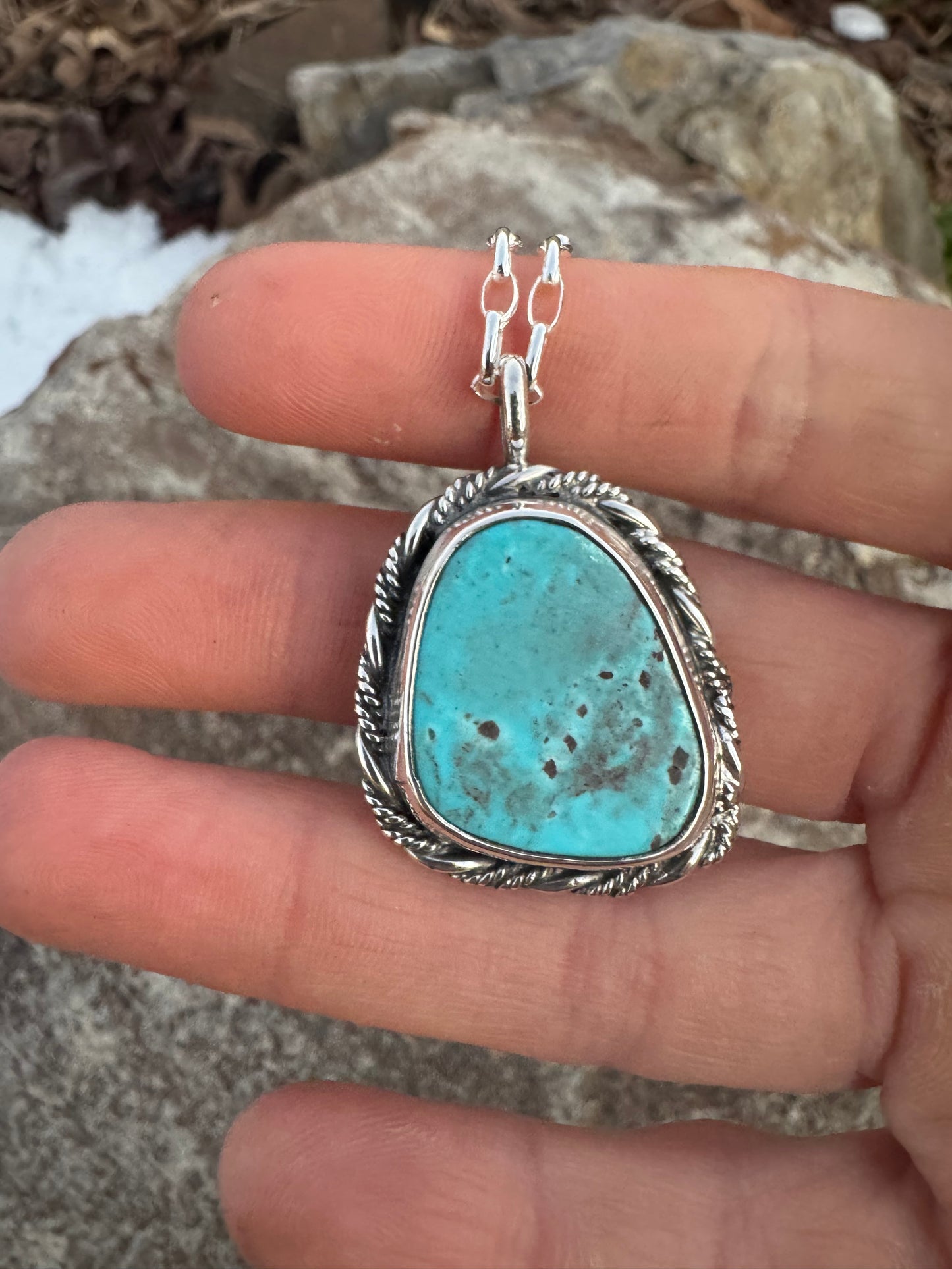 Kingman turquoise Rolo Chain necklace