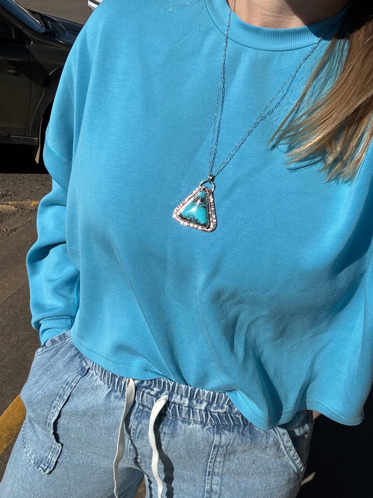 Triangle Kingman Turquoise Pendant with Copper detail